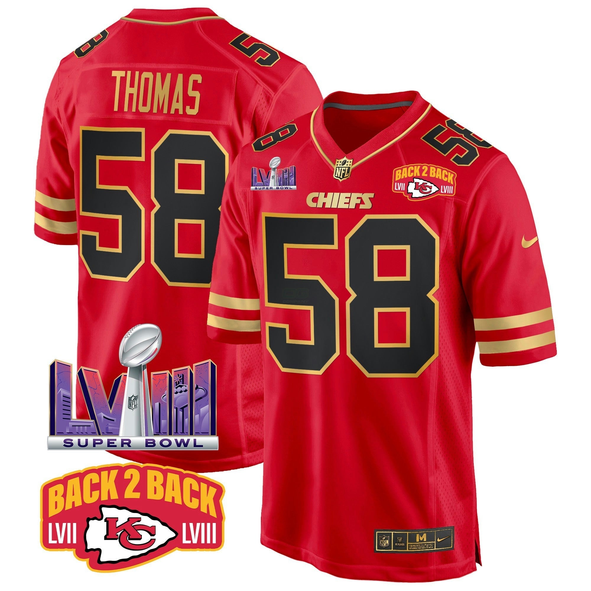 Camisa NFL Men’s Super Bowl LVIII & Back 2 Back Patch Game Jersey