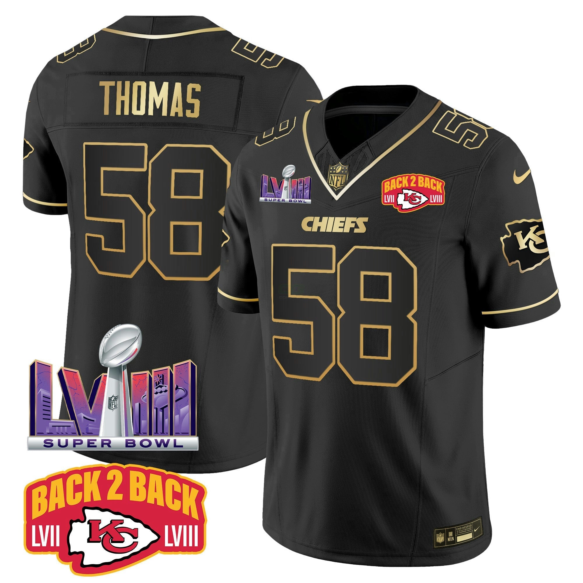 Camisa NFL Men’s Super Bowl LVIII & Back 2 Back Patch Vapor Jersey V2