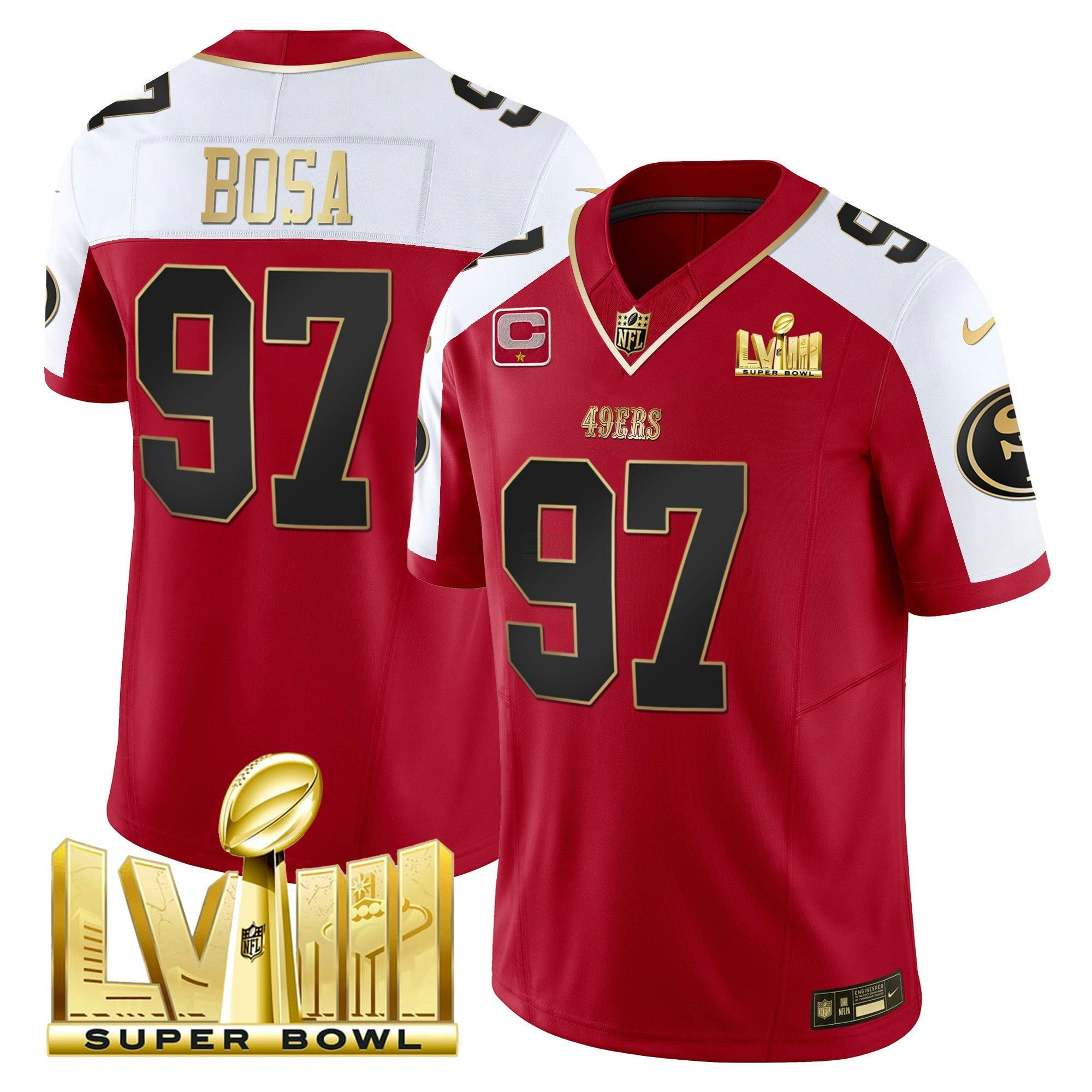 Camisa NFL Men’s Super Bowl LVIII Dourada Patch Vapor Jersey