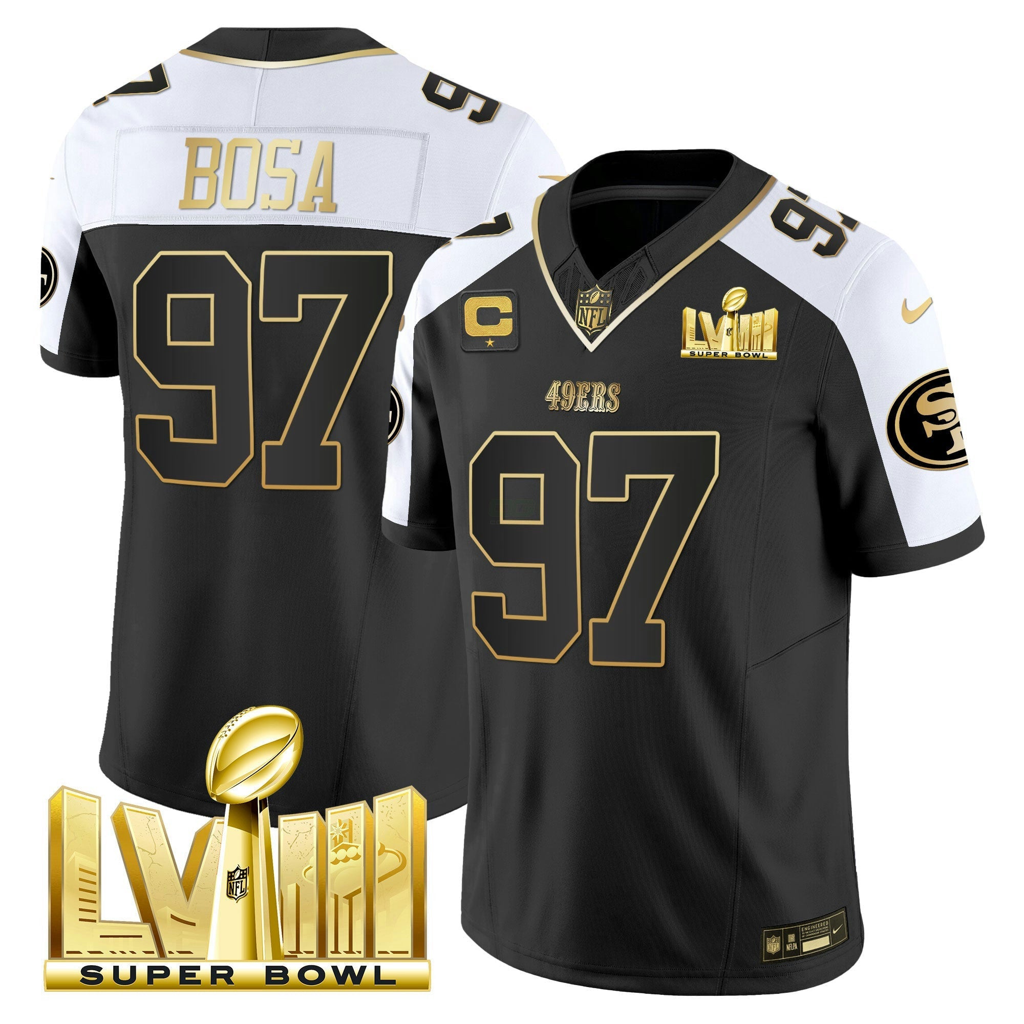 Camisa NFL Men’s Super Bowl LVIII Dourada Patch Vapor Jersey V2