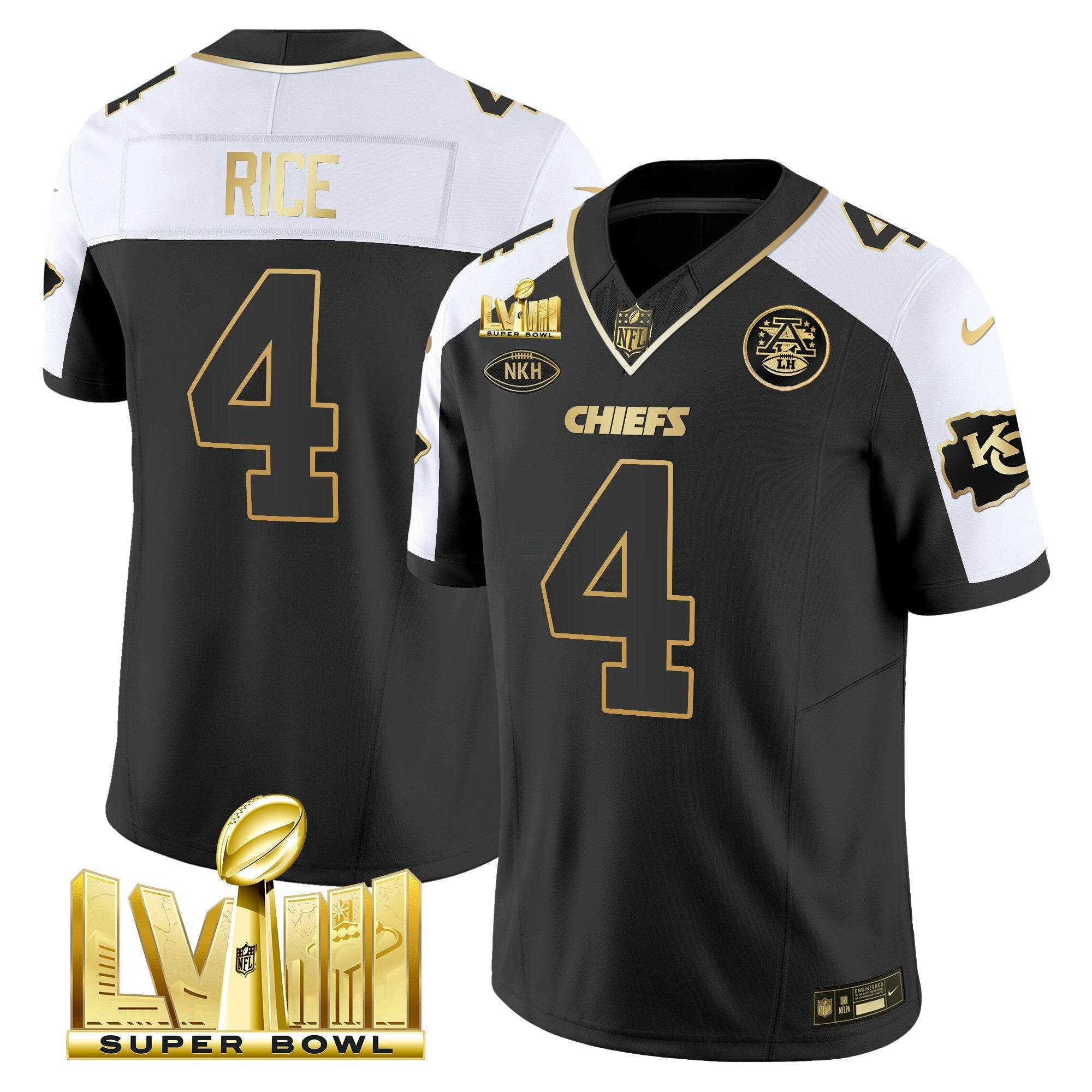 Camisa NFL Men’s Super Bowl LVIII Dourada Patch Vapor Jersey V3