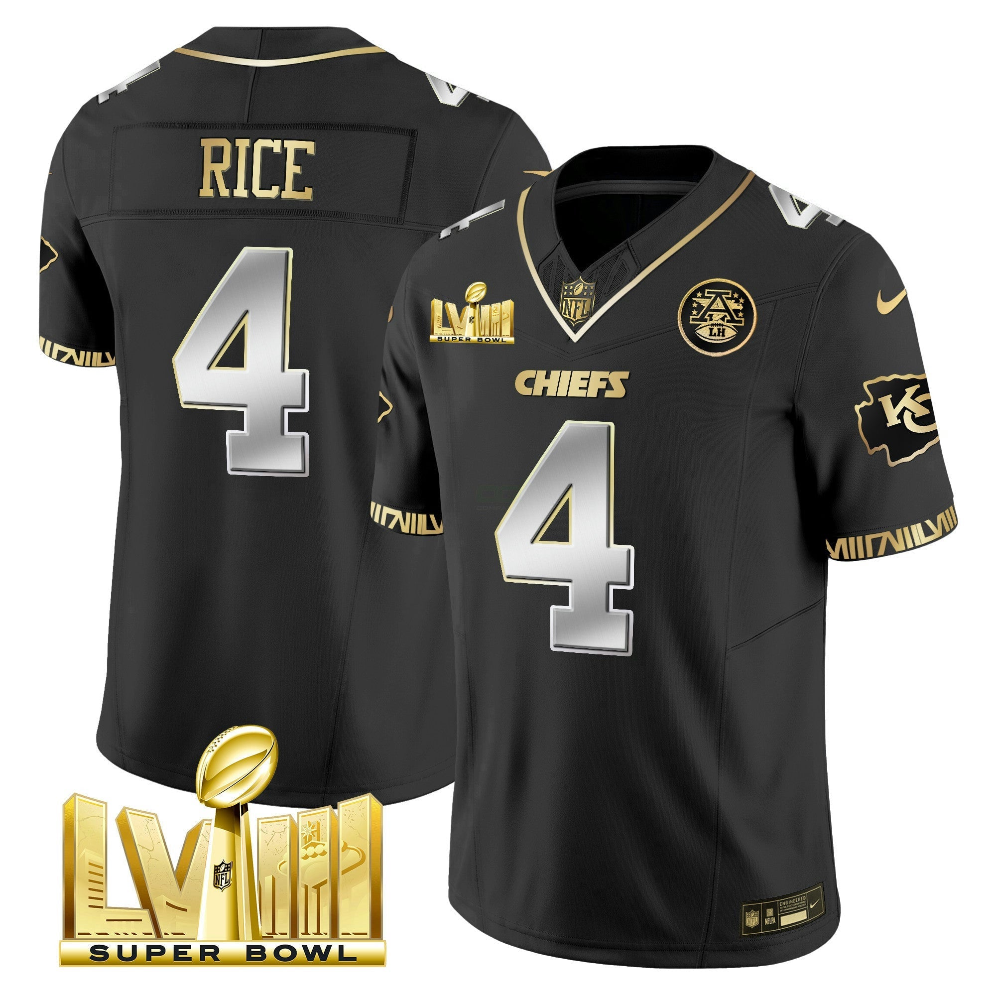 Camisa NFL Men’s Super Bowl LVIII Pattern Gold Vapor Jersey V2