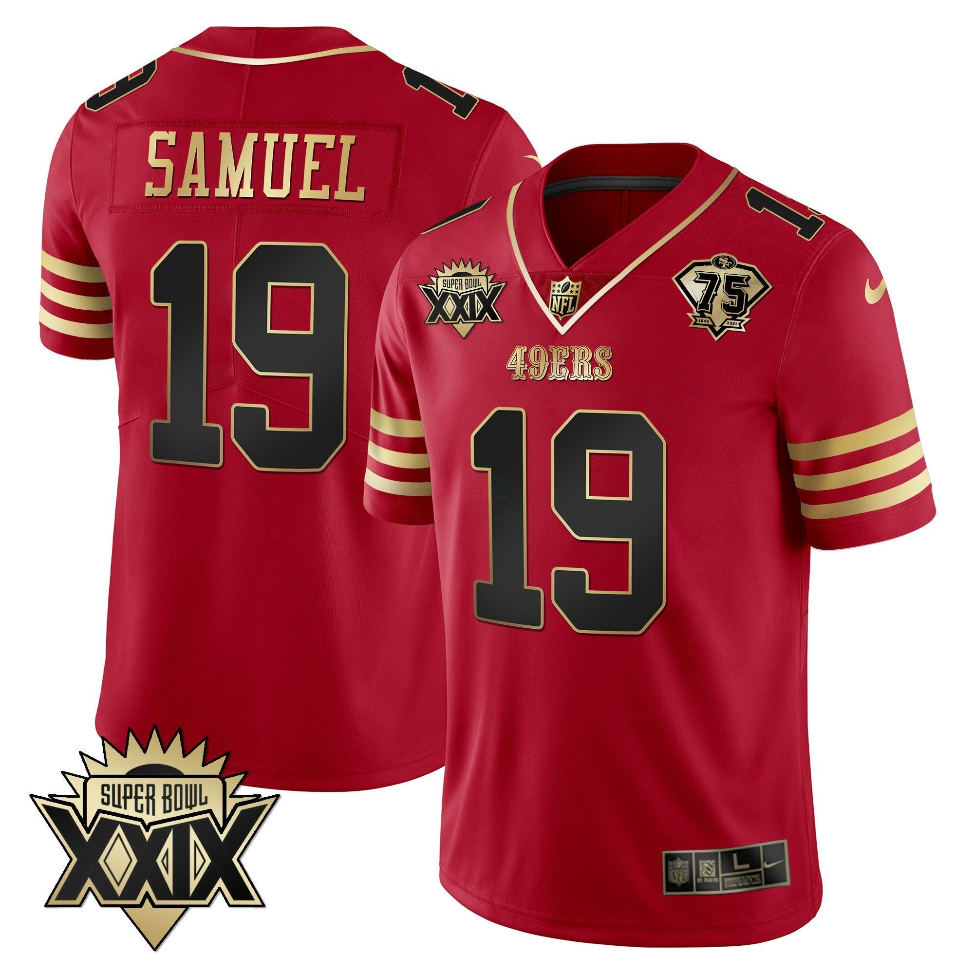 Camisa NFL Men’s Super Bowl XXIX Patch Preta Vermelha Dourada Jersey
