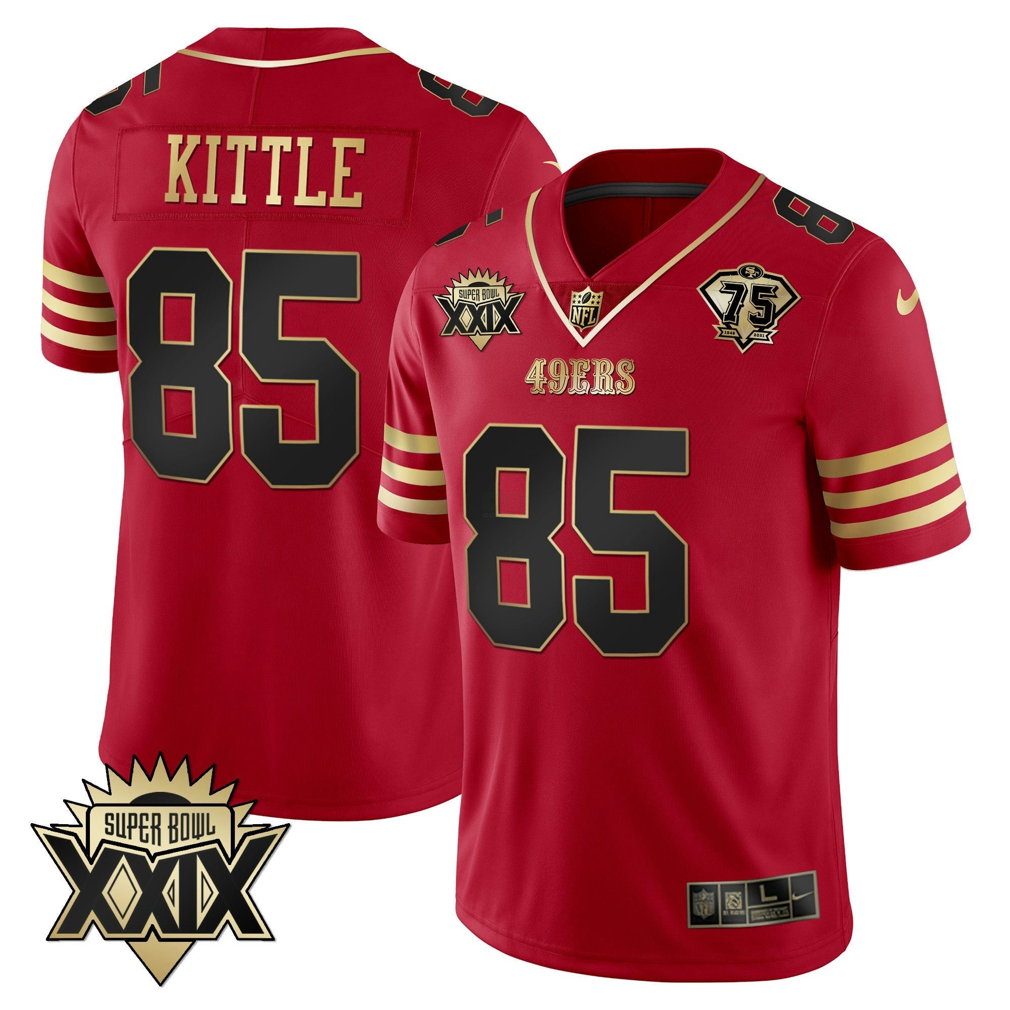 Camisa NFL Men’s Super Bowl XXIX Patch Preta Vermelha Dourada Jersey