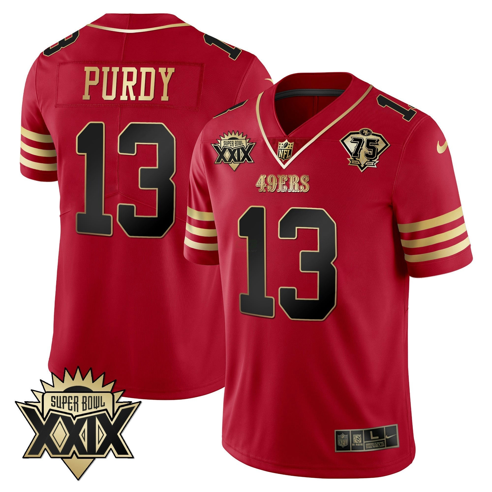Camisa NFL Men’s Super Bowl XXIX Patch Preta Vermelha Dourada Jersey