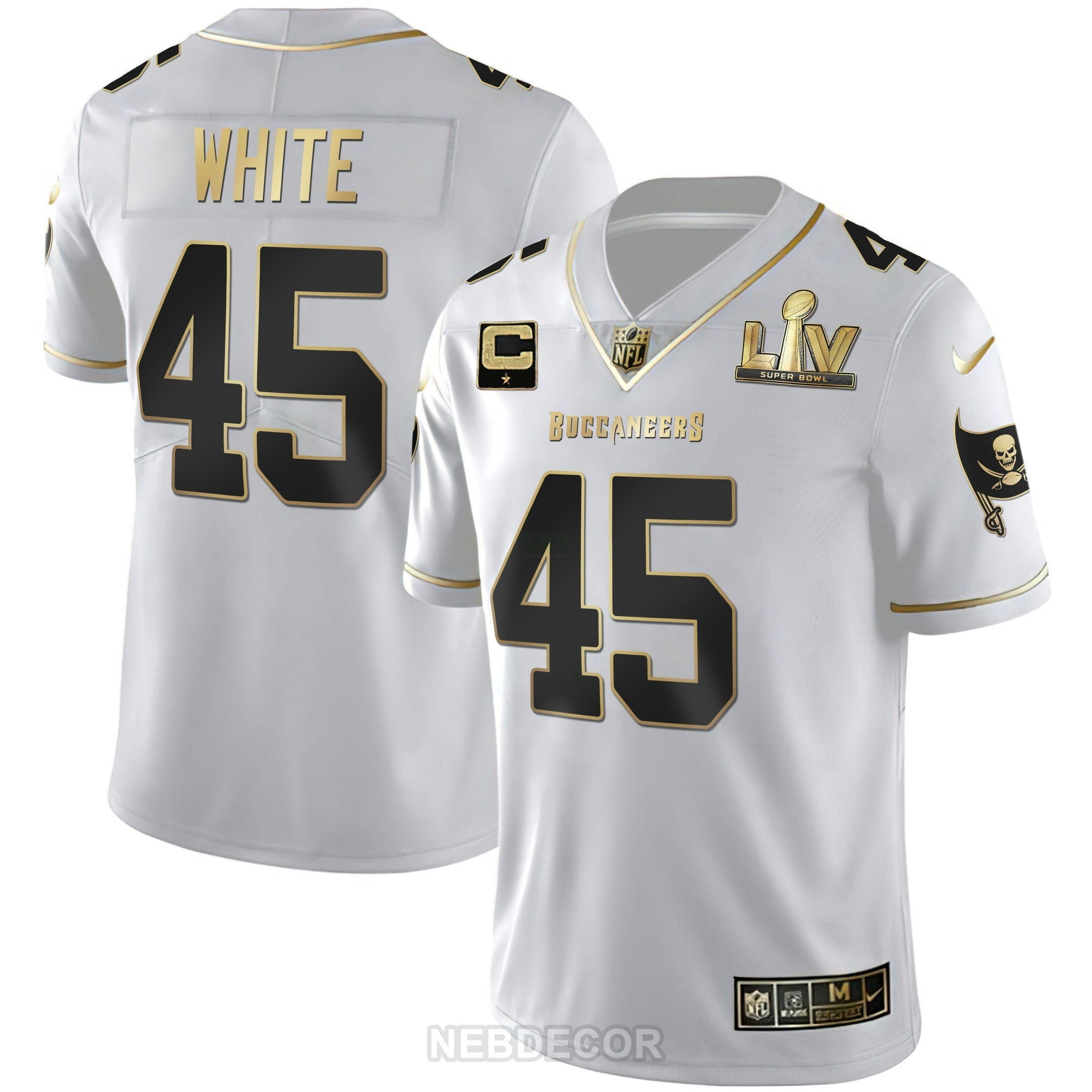 Camisa NFL Men’s Tampa Bay Super Bowl LIV Branca Dourada & Preta Dourada Jersey