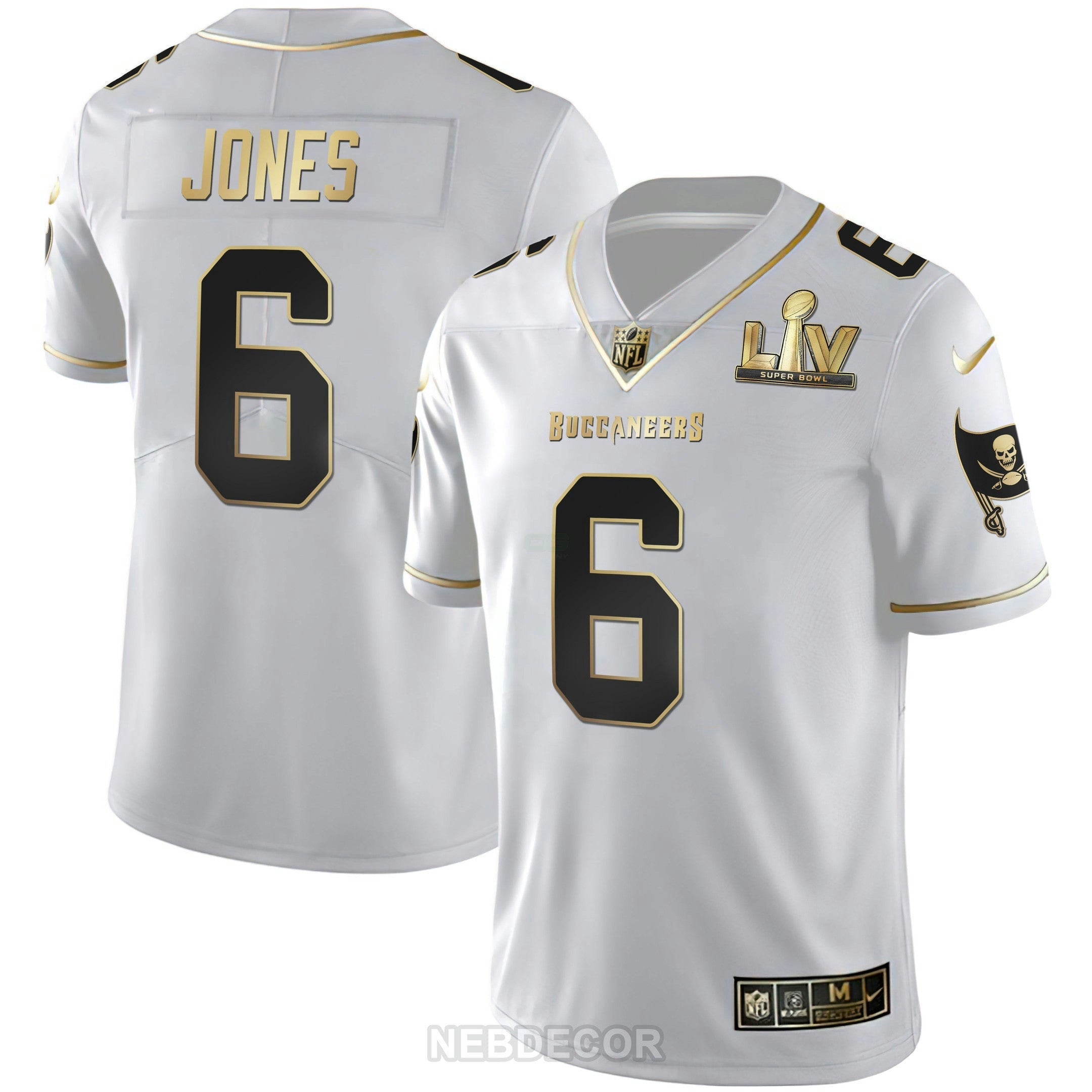 Camisa NFL Men’s Tampa Bay Super Bowl LIV Branca Dourada & Preta Dourada Jersey