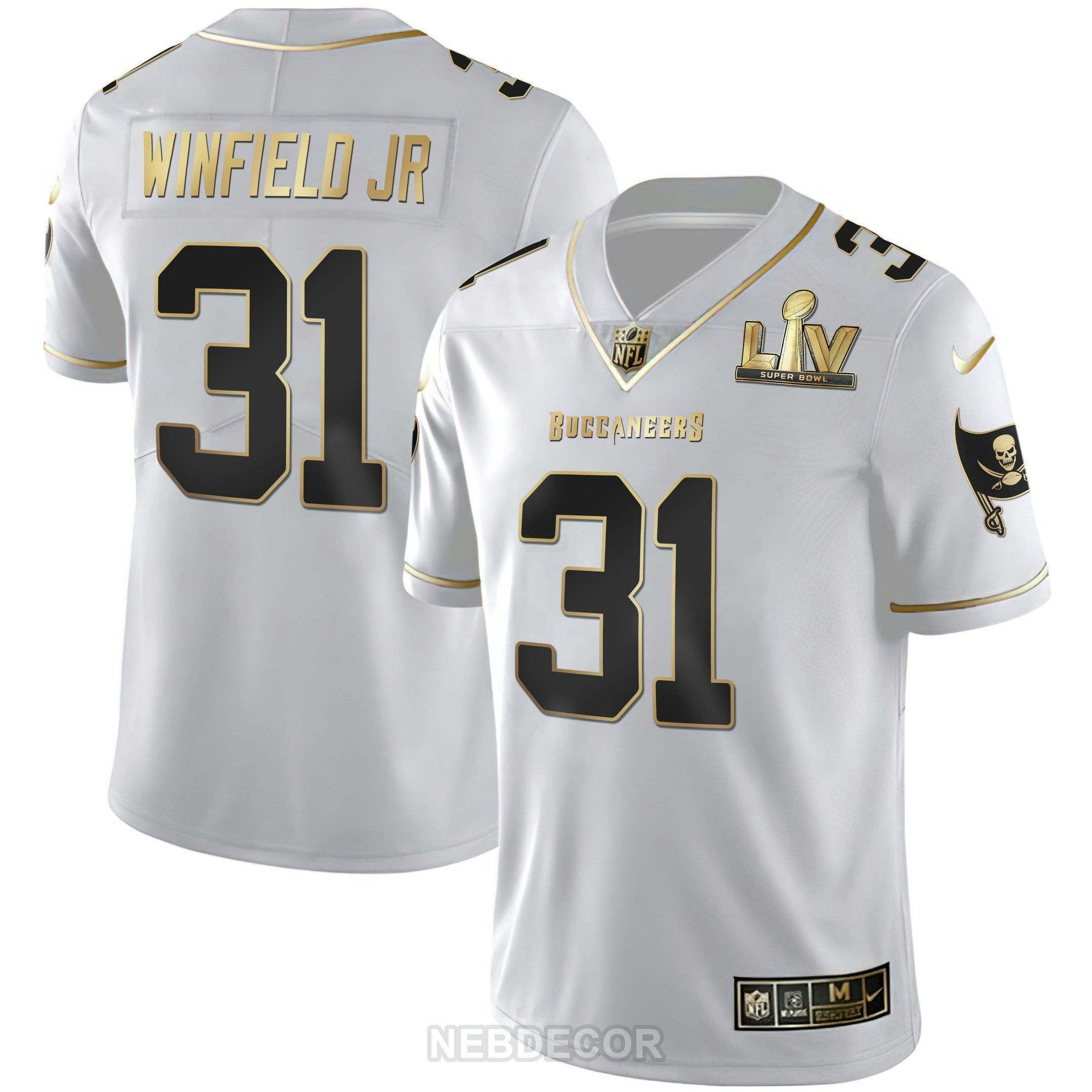 Camisa NFL Men’s Tampa Bay Super Bowl LIV Branca Dourada & Preta Dourada Jersey