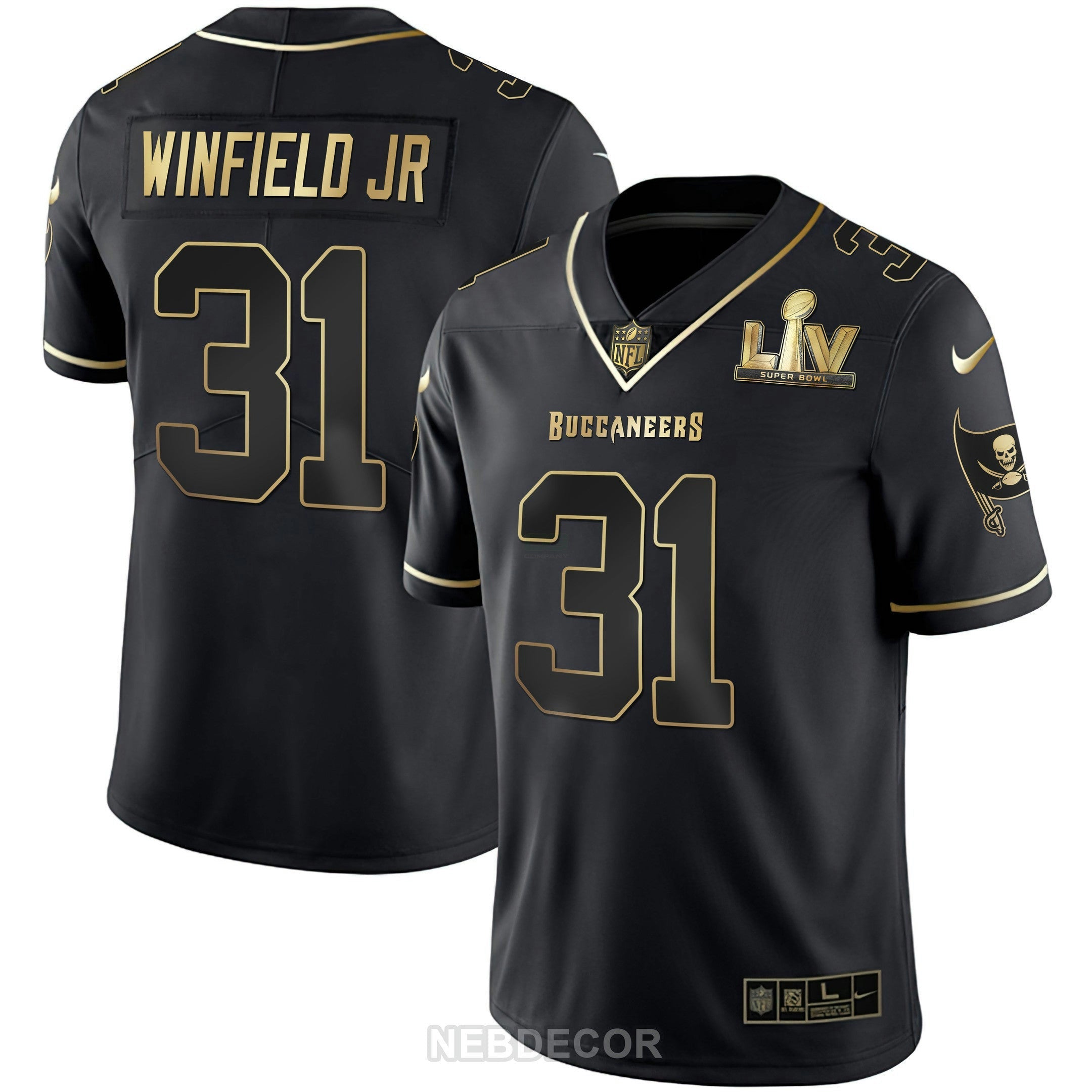 Camisa NFL Men’s Tampa Bay Super Bowl LIV Branca Dourada & Preta Dourada Jersey