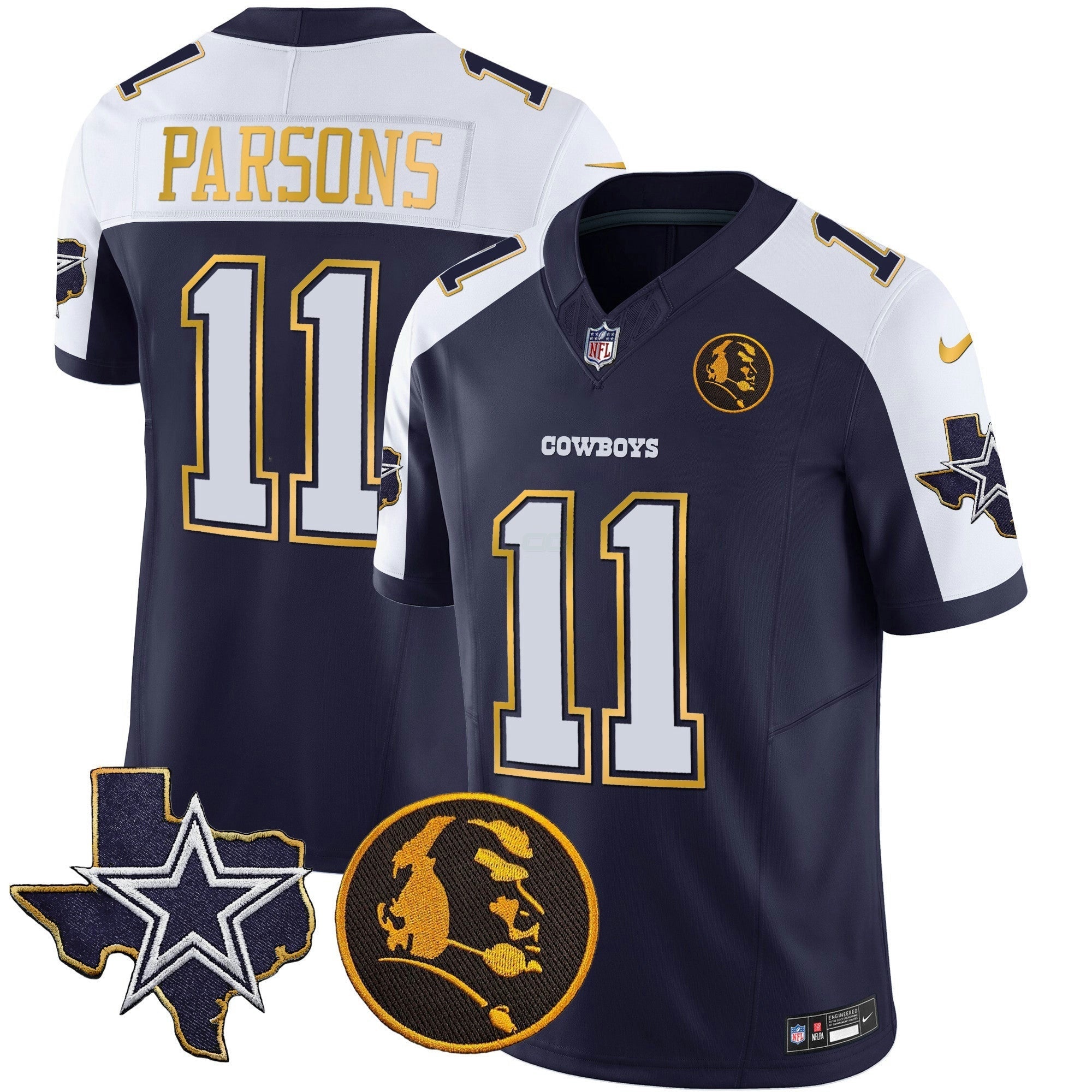 Camisa NFL Men’s Texas & John Madden Patch Dourada Trim Vapor Jersey