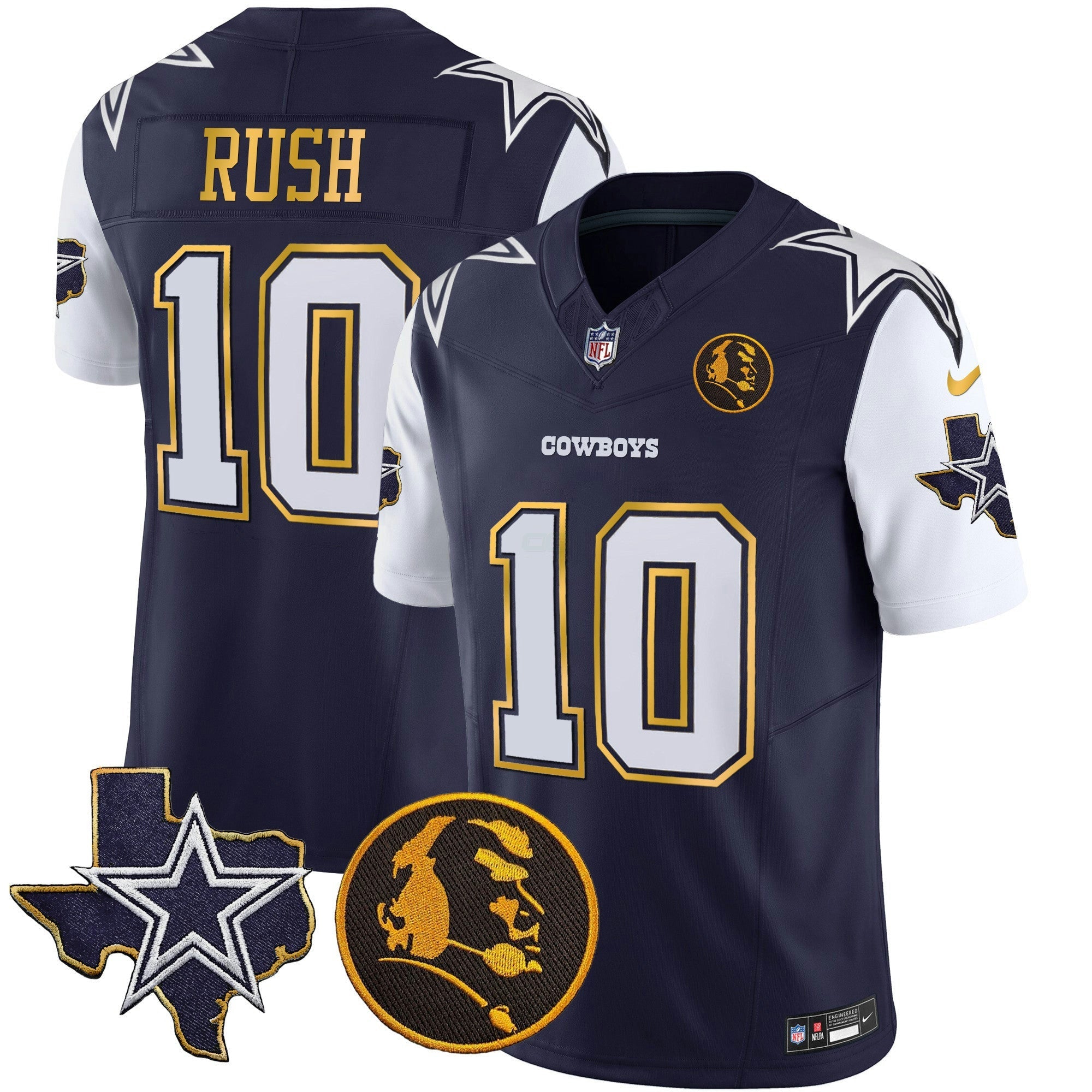 Camisa NFL Men’s Texas & John Madden Patch Dourada Trim Vapor Jersey