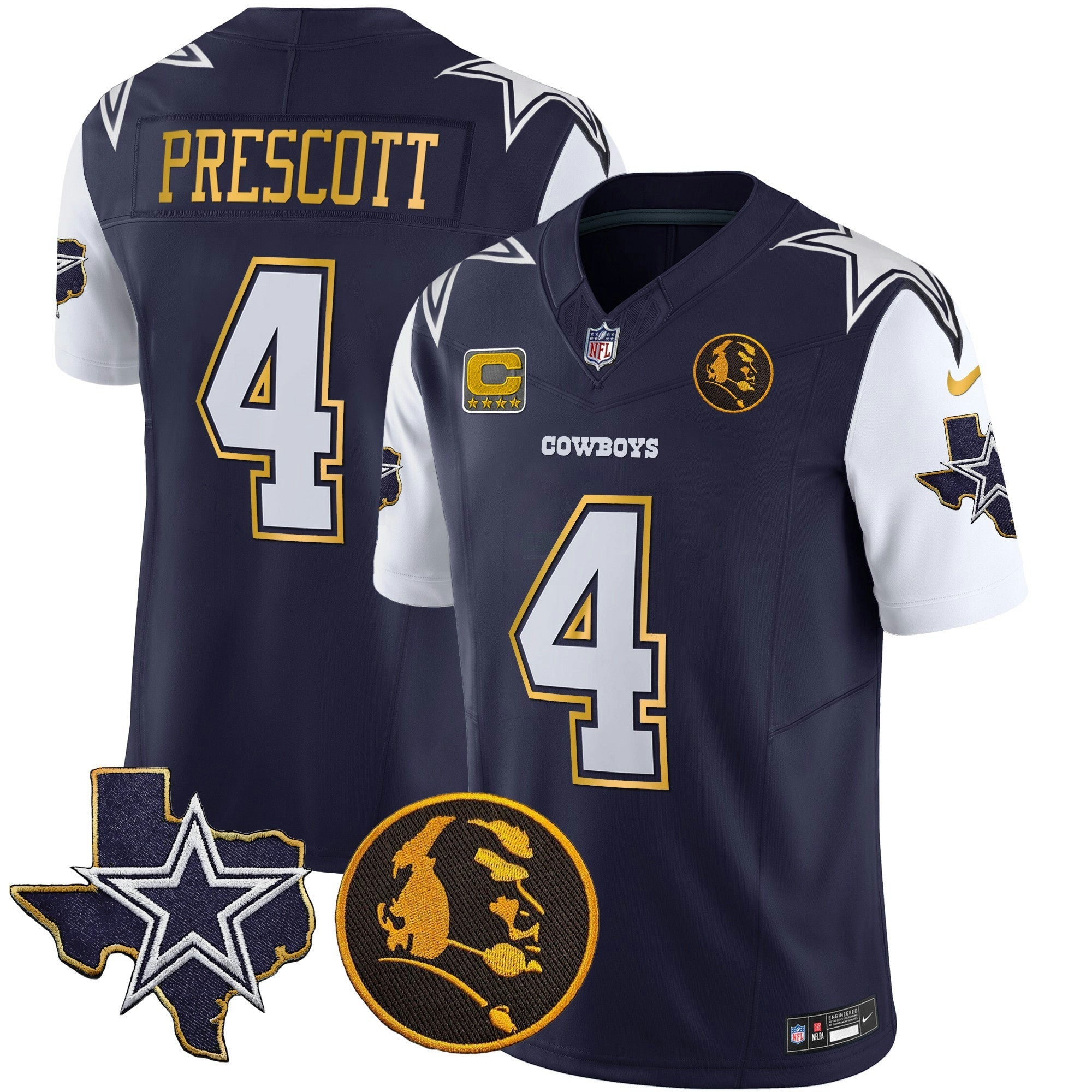 Camisa NFL Men’s Texas & John Madden Patch Dourada Trim Vapor Jersey