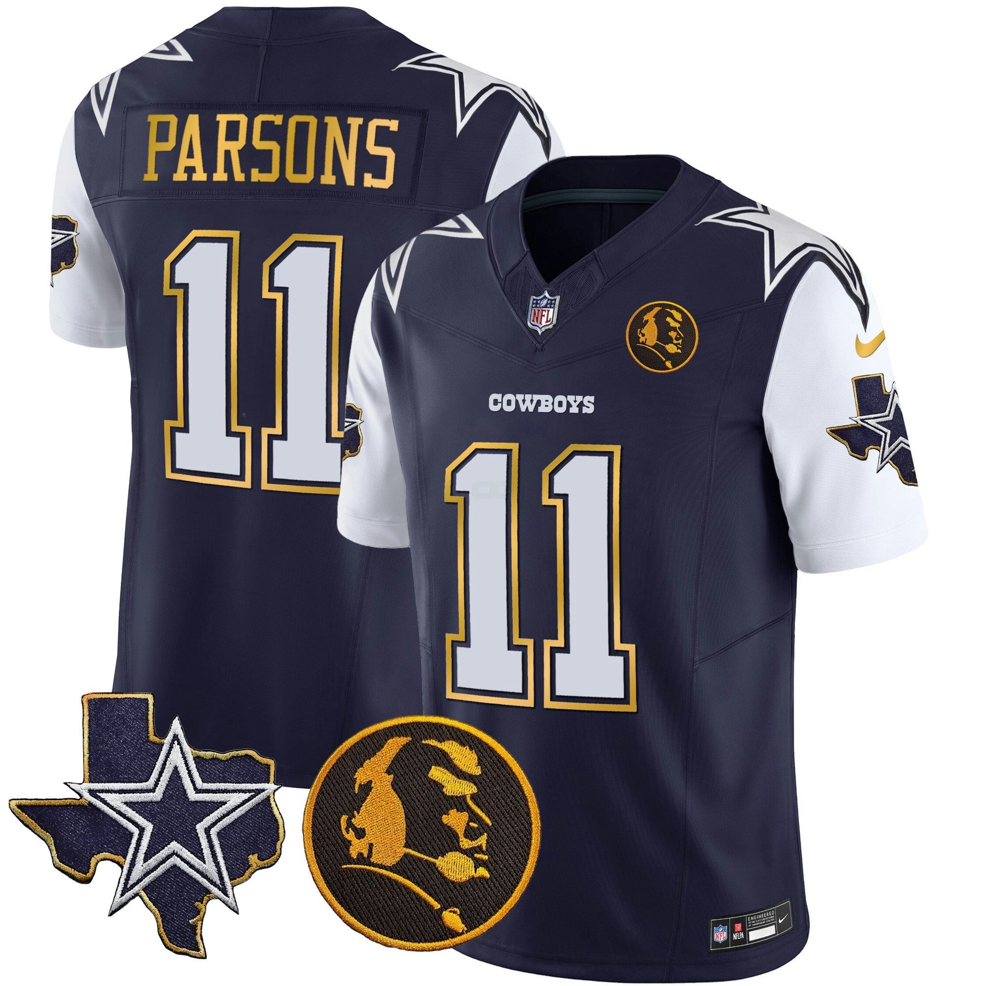 Camisa NFL Men’s Texas & John Madden Patch Dourada Trim Vapor Jersey