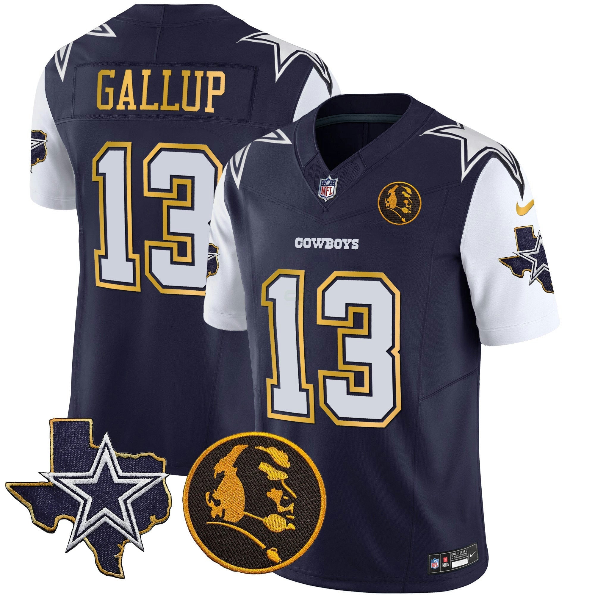 Camisa NFL Men’s Texas & John Madden Patch Dourada Trim Vapor Jersey