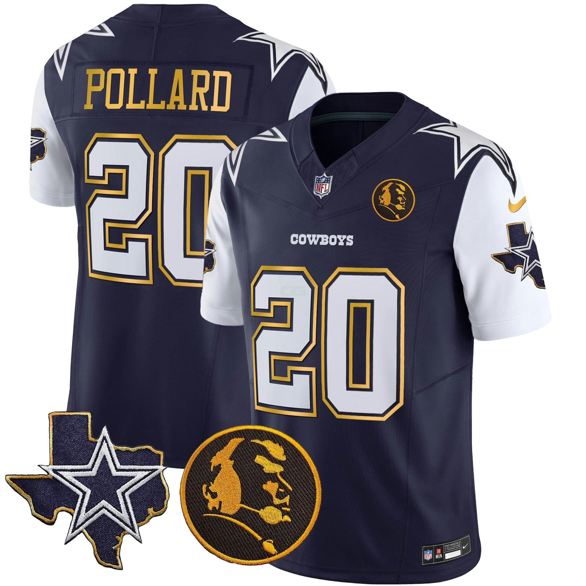 Camisa NFL Men’s Texas & John Madden Patch Dourada Trim Vapor Jersey