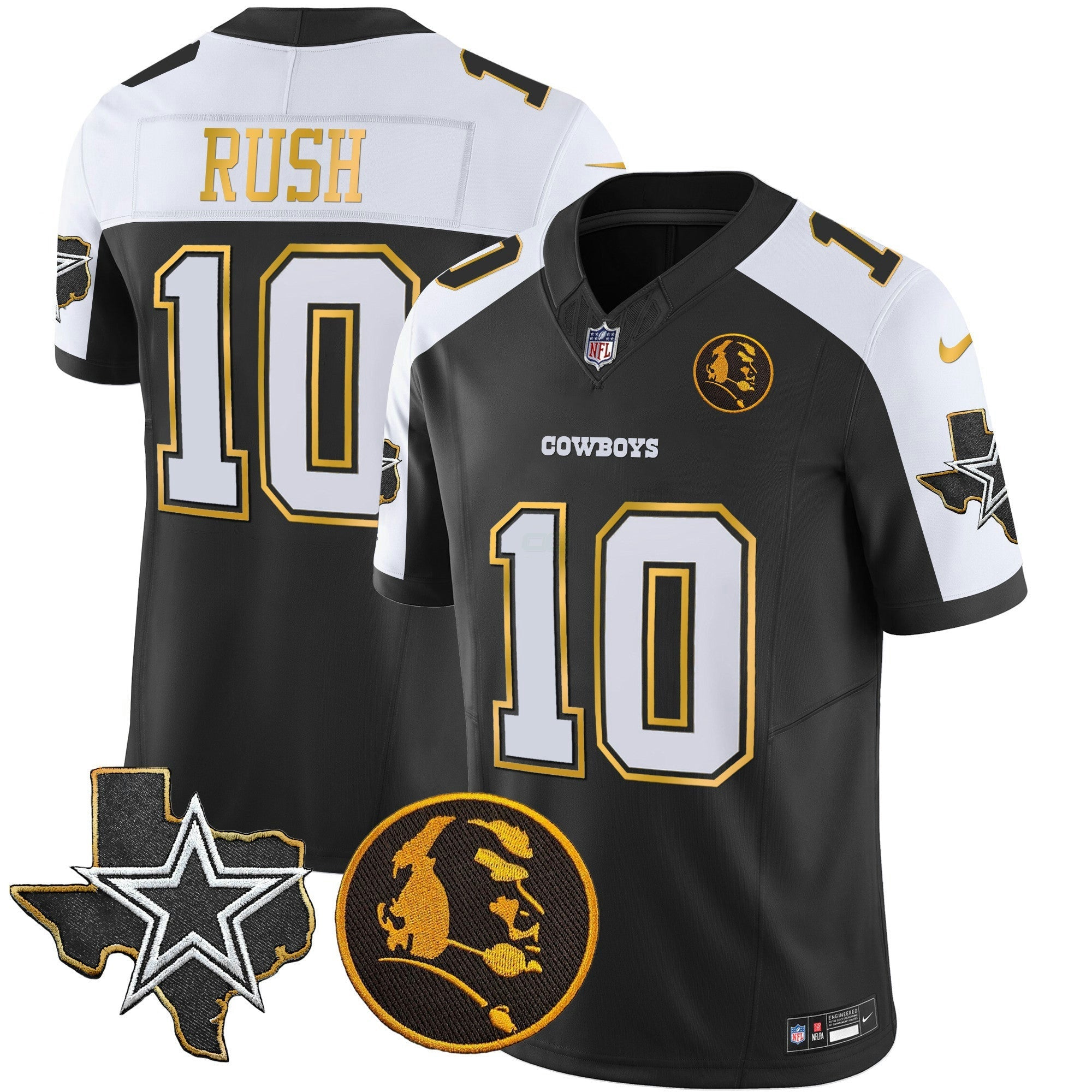 Camisa NFL Men’s Texas & John Madden Patch Dourada Trim Vapor Jersey