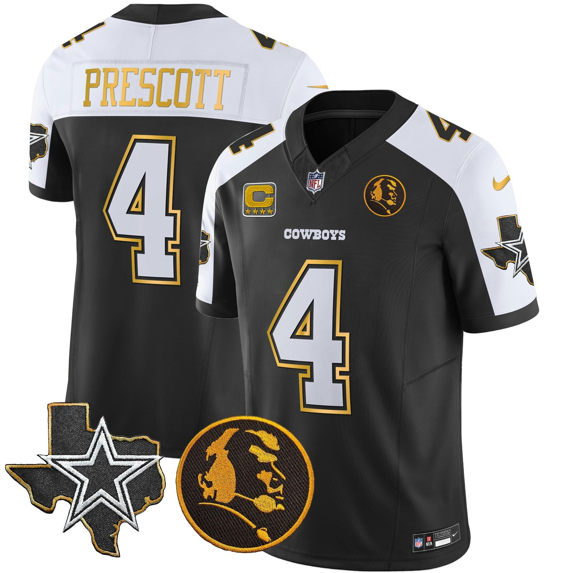Camisa NFL Men’s Texas & John Madden Patch Dourada Trim Vapor Jersey