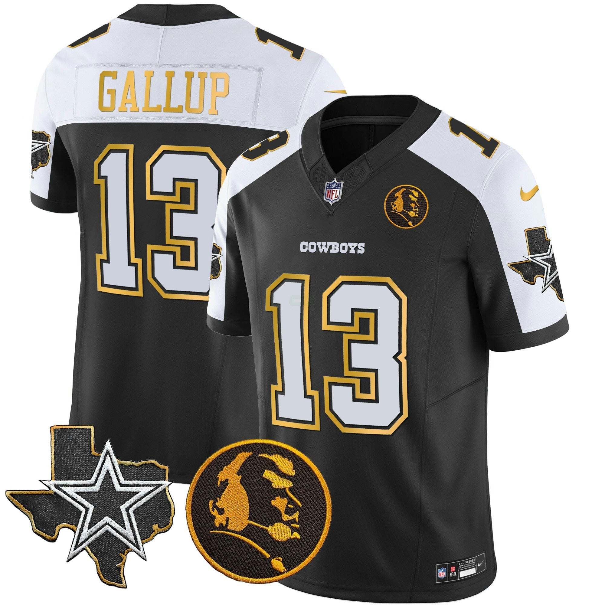 Camisa NFL Men’s Texas & John Madden Patch Dourada Trim Vapor Jersey