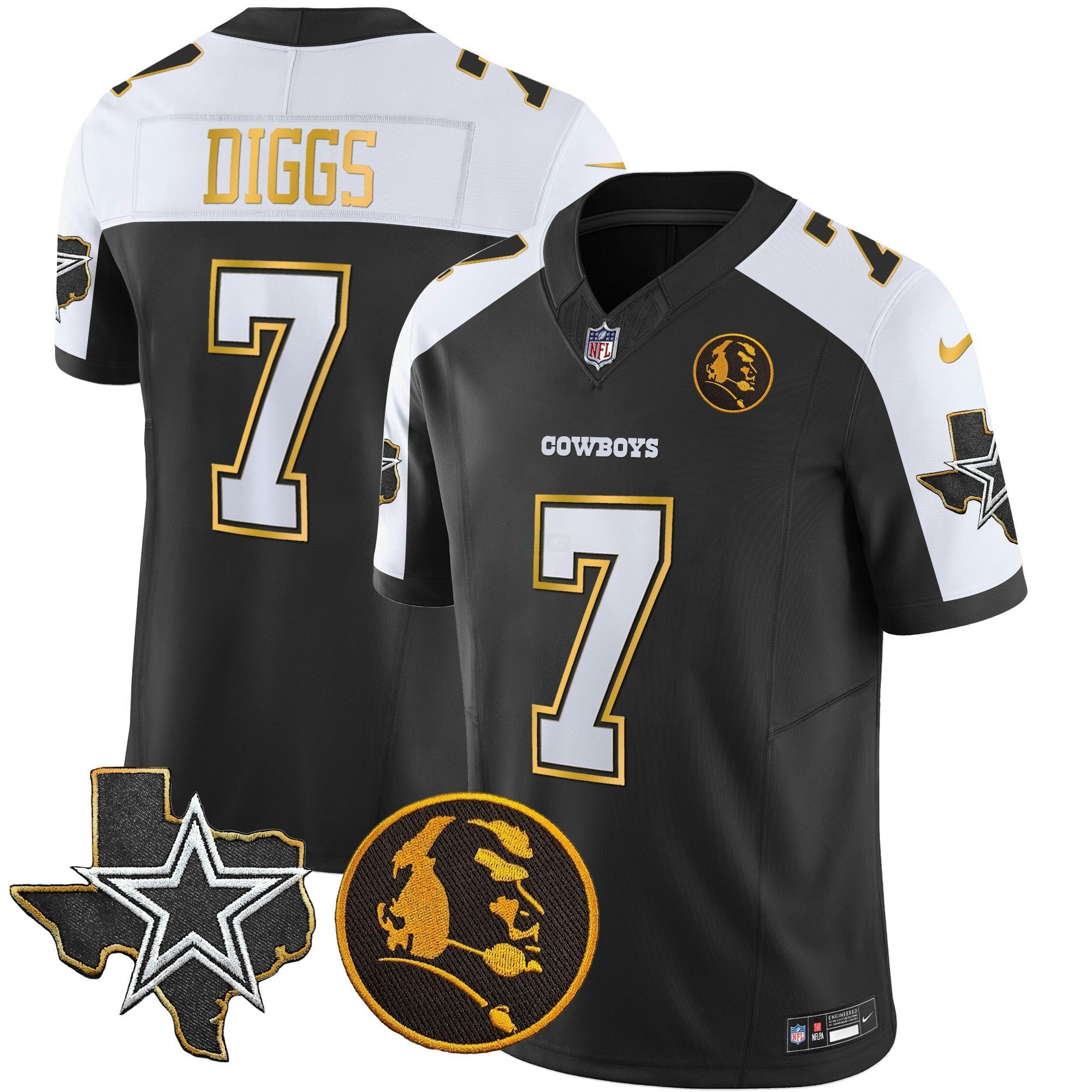 Camisa NFL Men’s Texas & John Madden Patch Dourada Trim Vapor Jersey