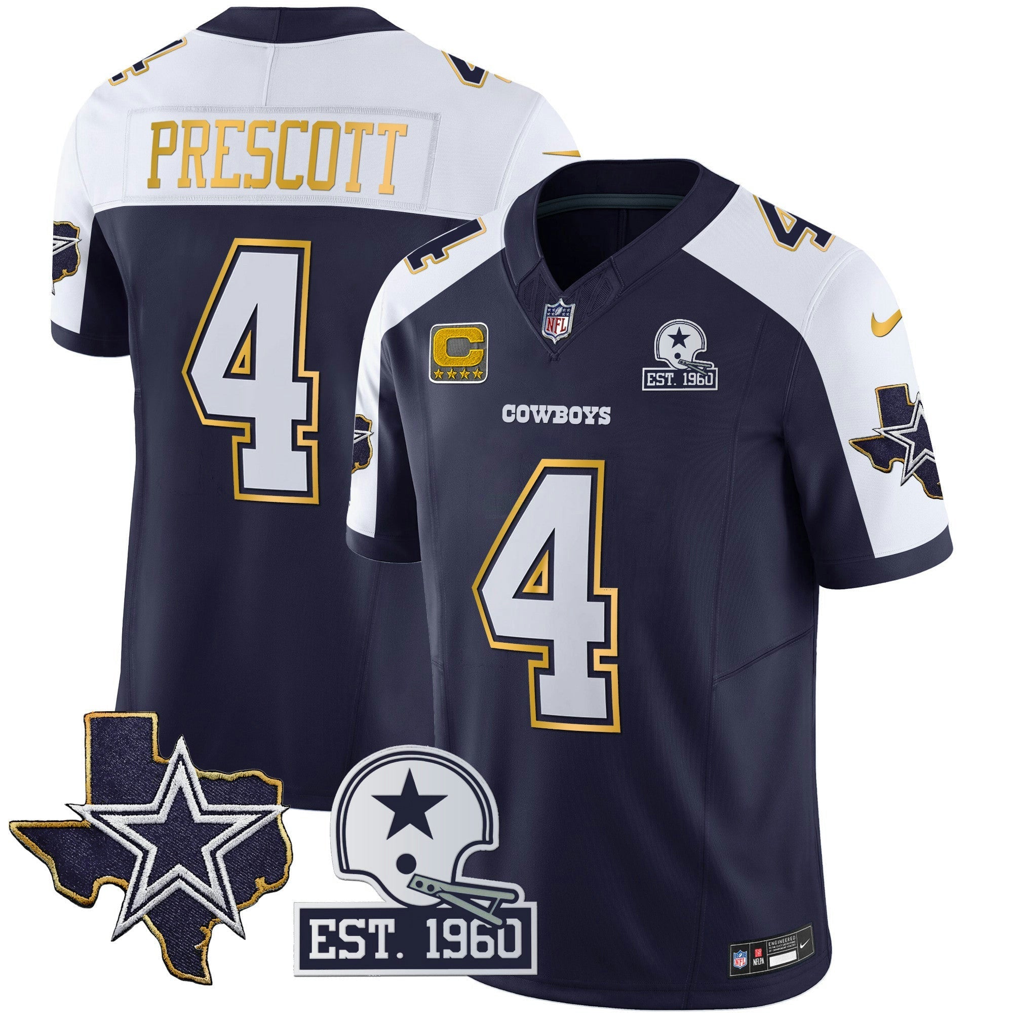 Camisa NFL Men’s Texas Patch Dourada Trim Vapor Jersey