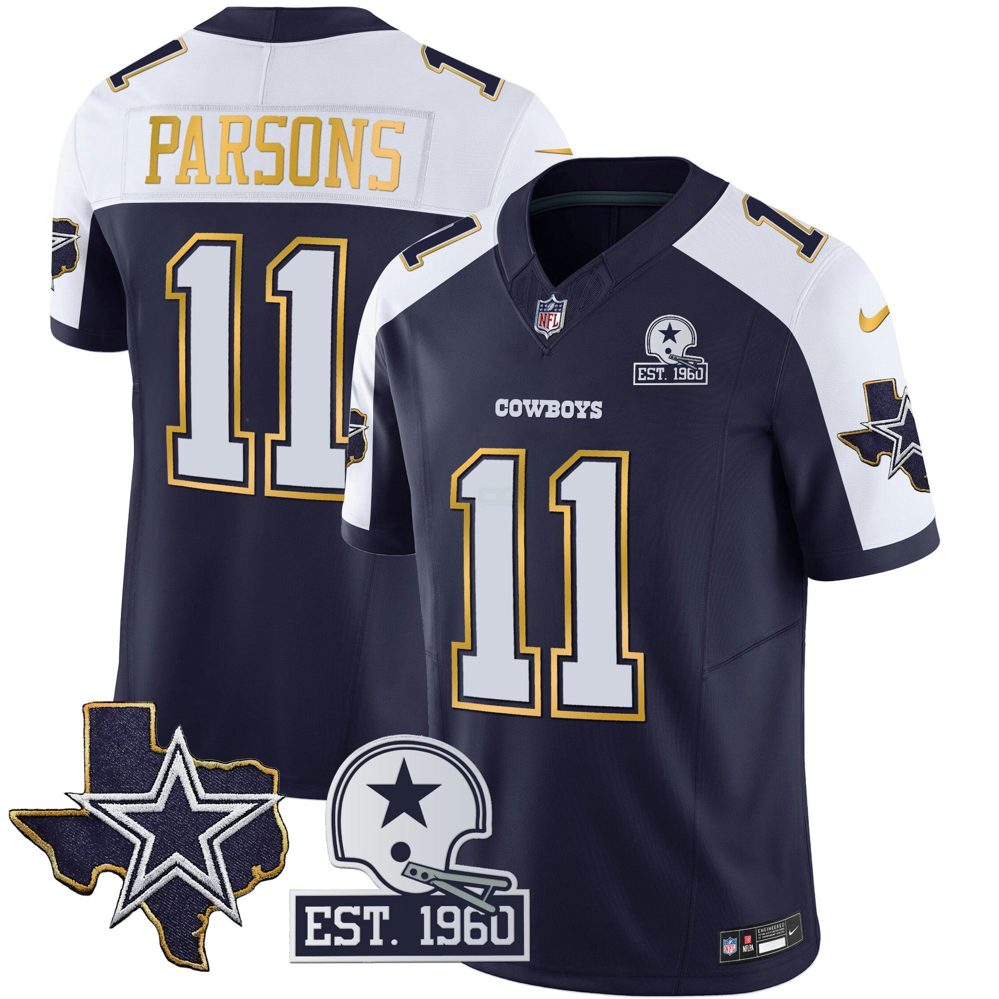Camisa NFL Men’s Texas Patch Dourada Trim Vapor Jersey