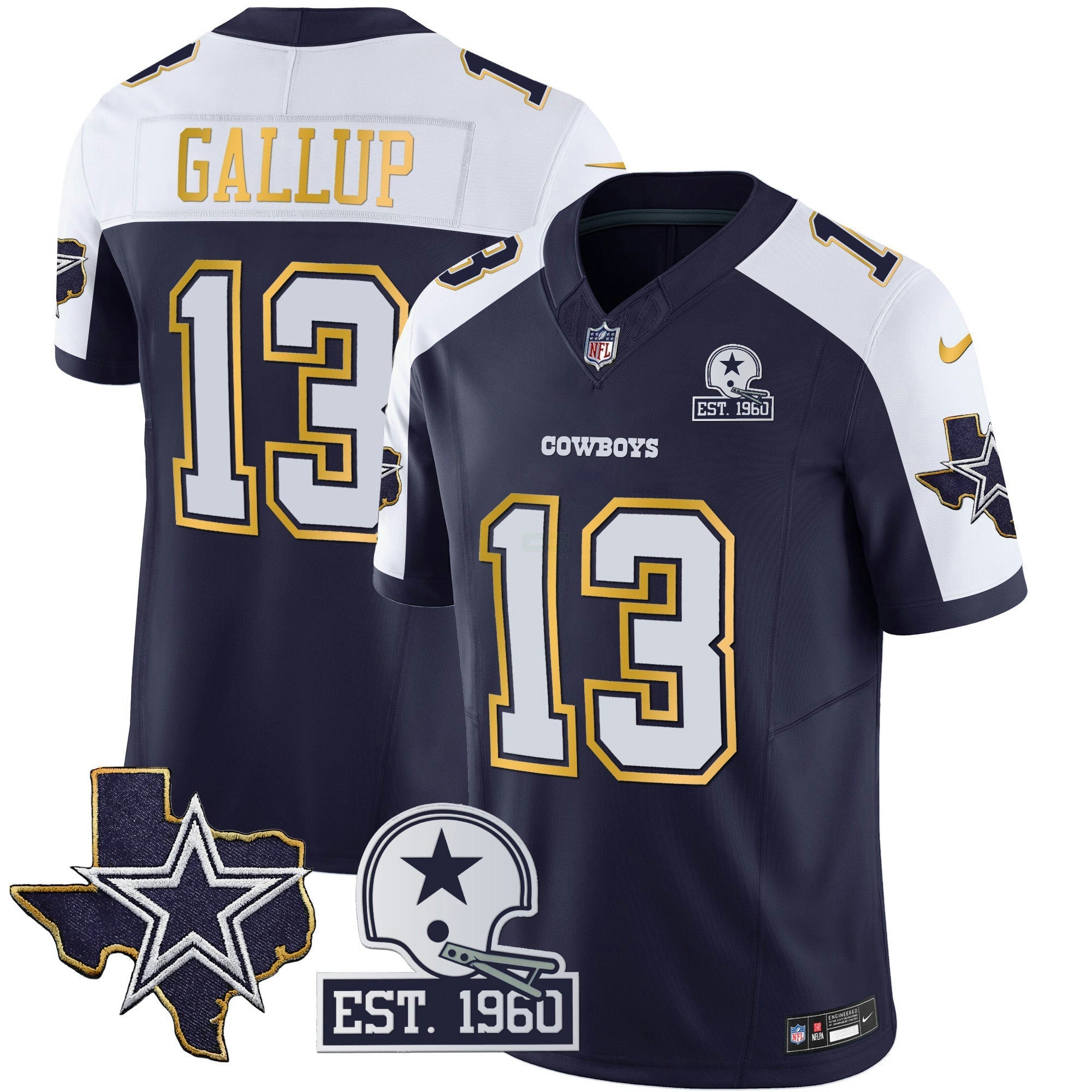 Camisa NFL Men’s Texas Patch Dourada Trim Vapor Jersey
