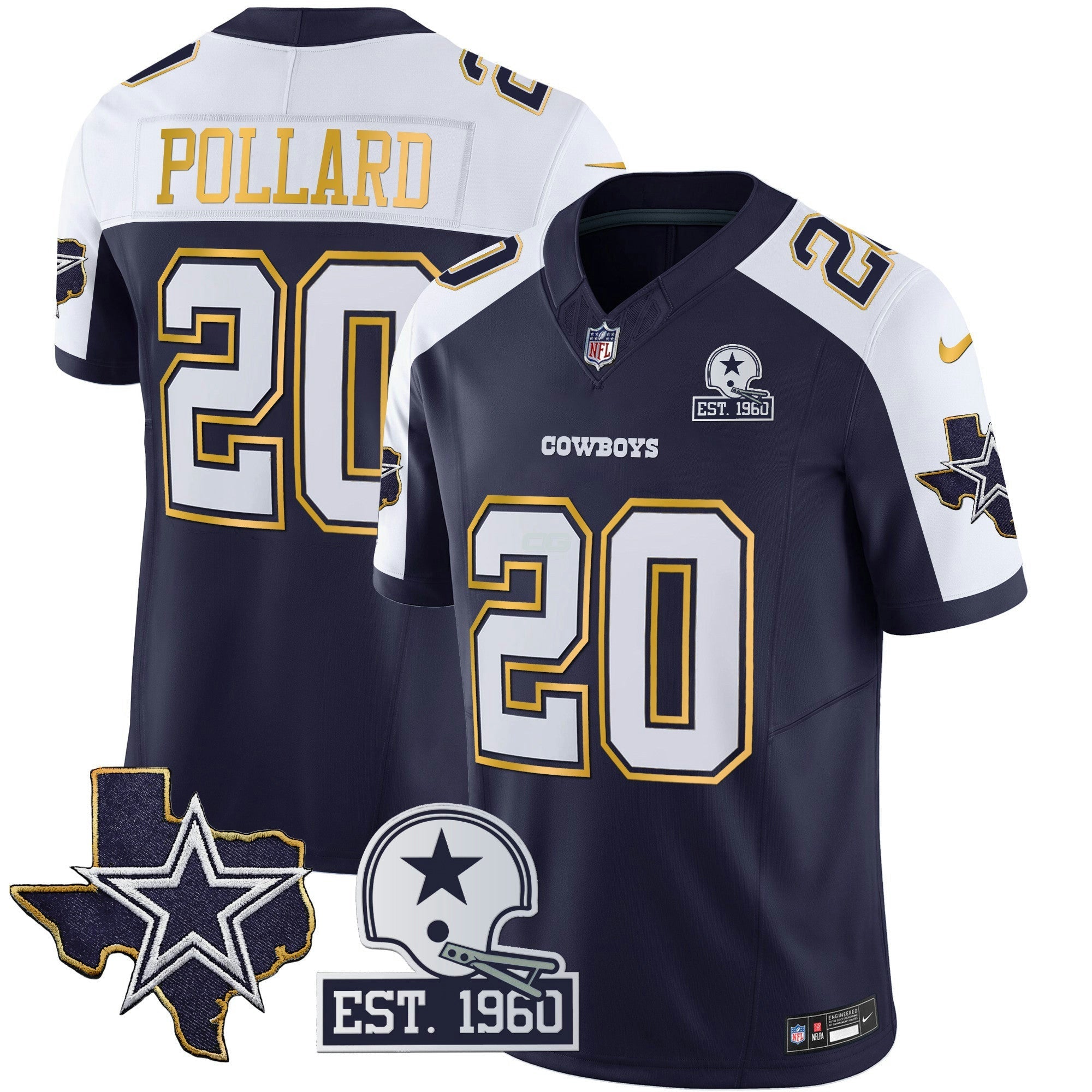 Camisa NFL Men’s Texas Patch Dourada Trim Vapor Jersey