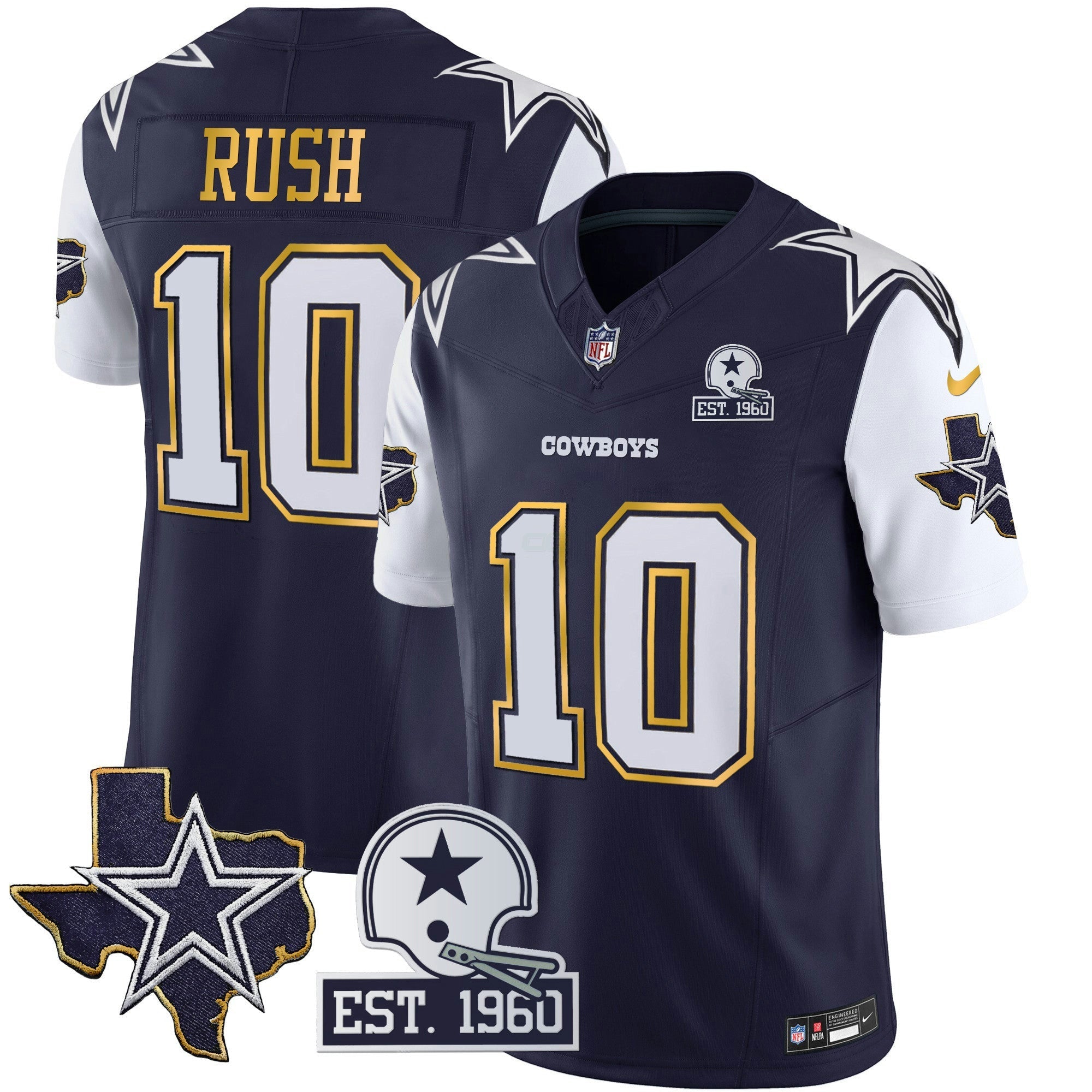 Camisa NFL Men’s Texas Patch Dourada Trim Vapor Jersey