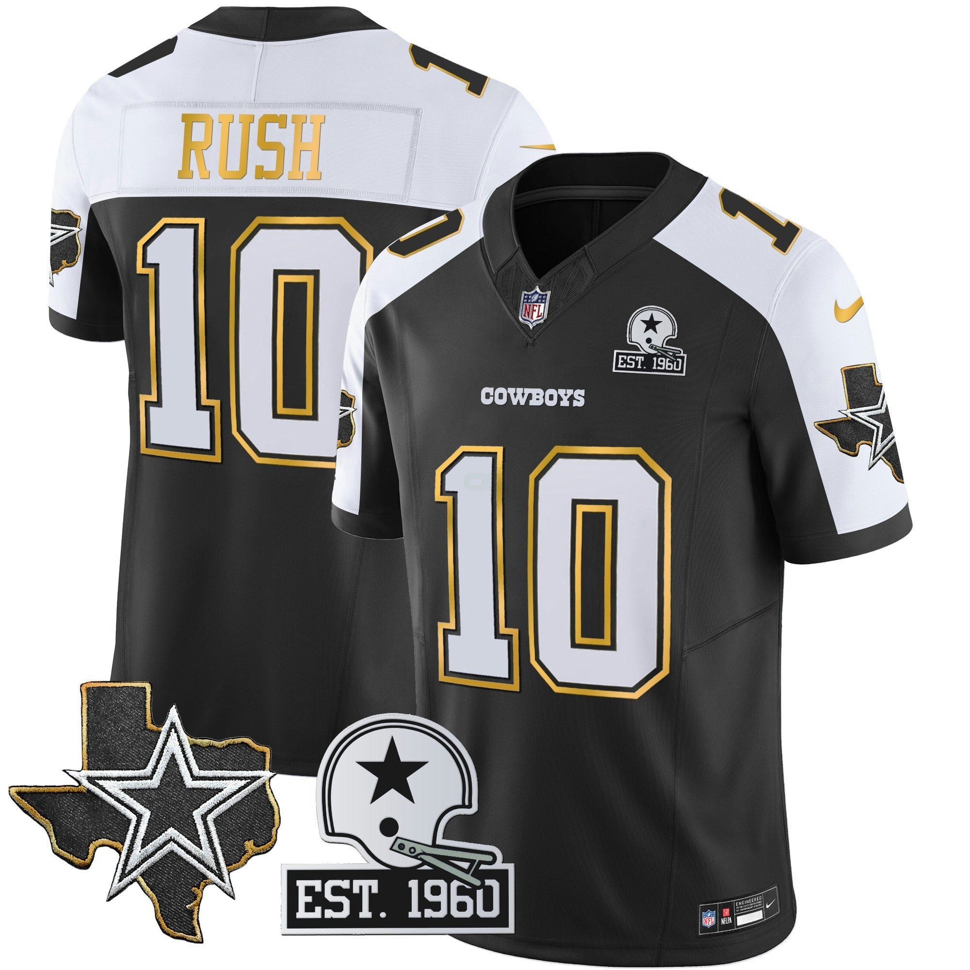 Camisa NFL Men’s Texas Patch Dourada Trim Vapor Jersey