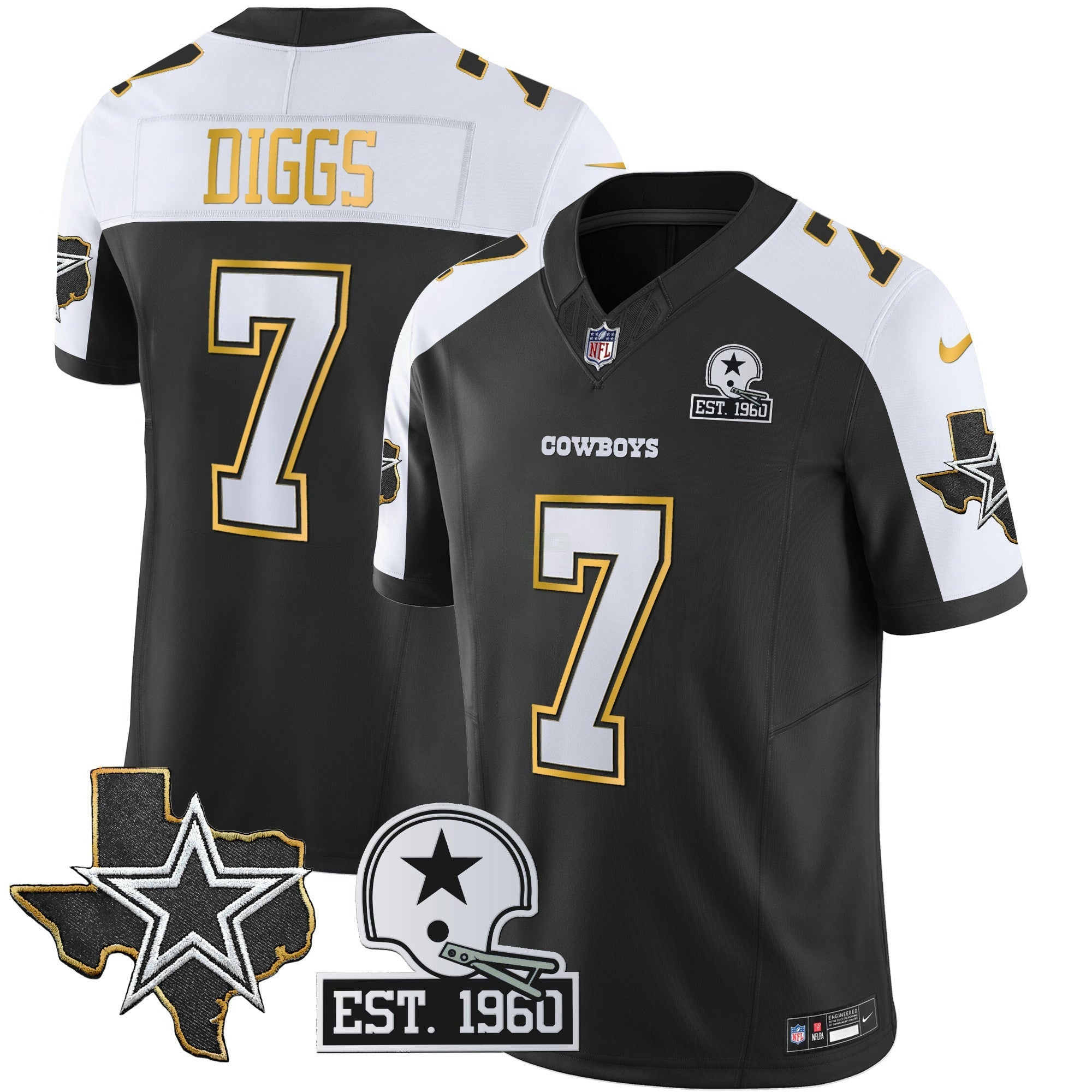 Camisa NFL Men’s Texas Patch Dourada Trim Vapor Jersey