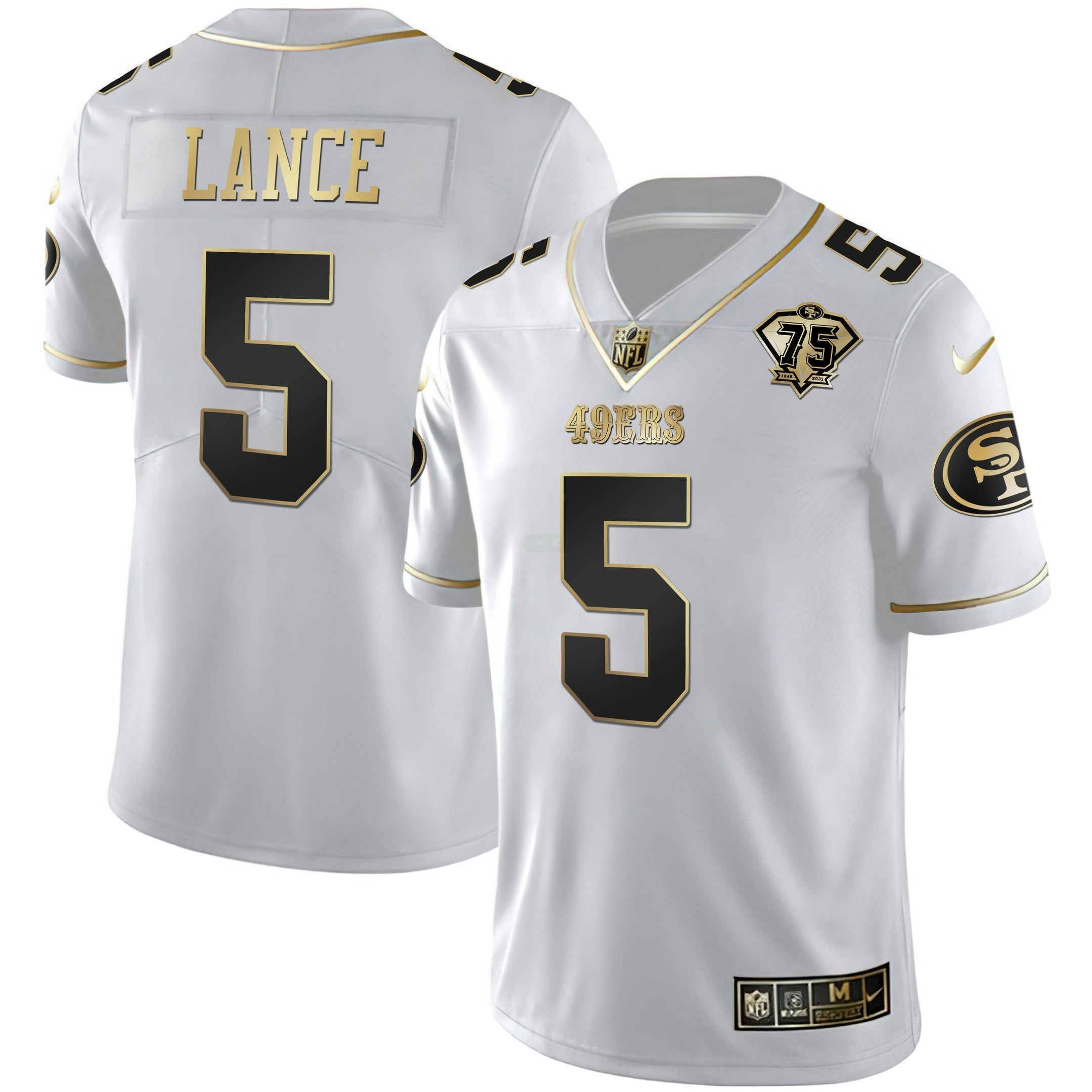 Camisa NFL Men’s Trey Lance 75th Anniversary Patch Dourada & Split