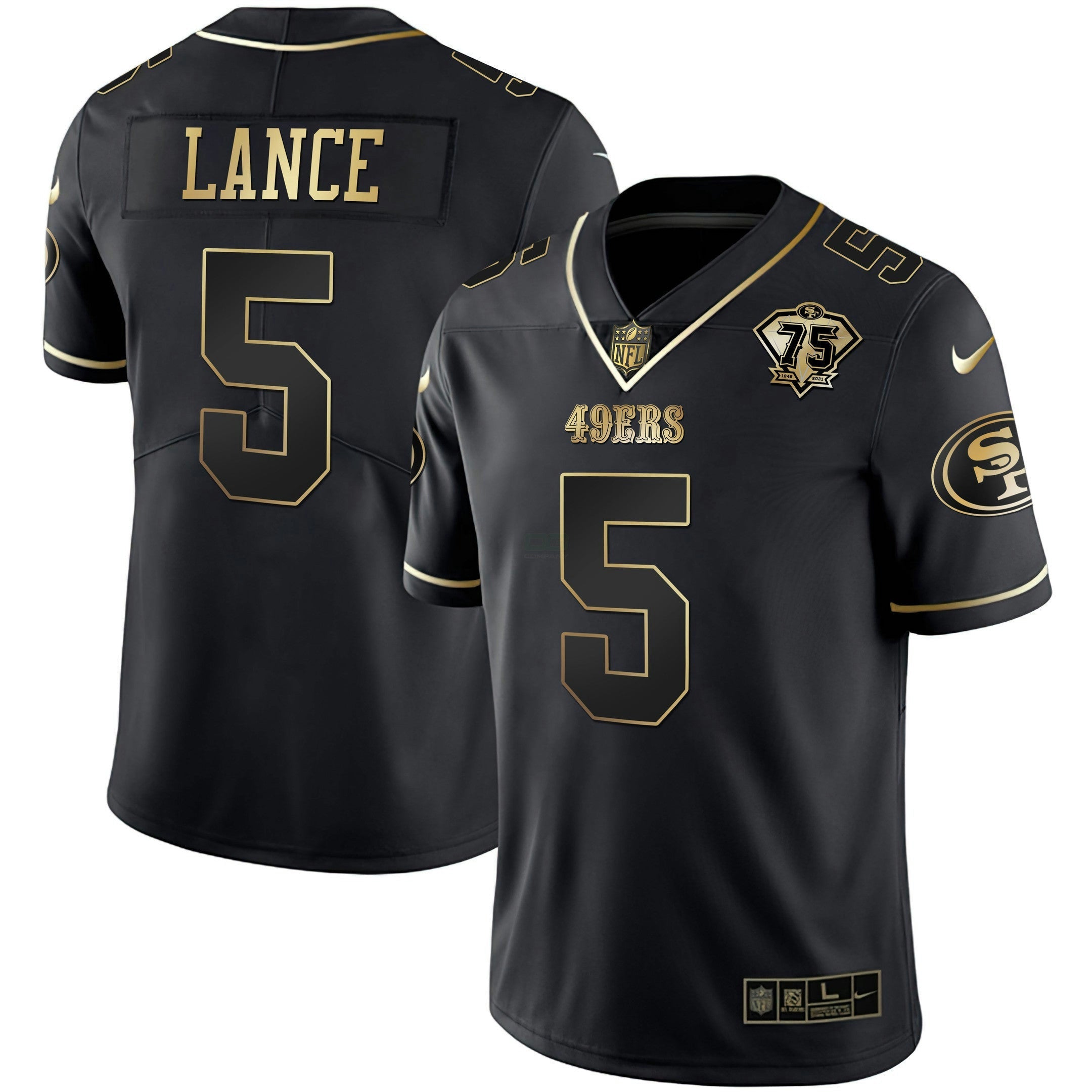 Camisa NFL Men’s Trey Lance 75th Anniversary Patch Dourada & Split