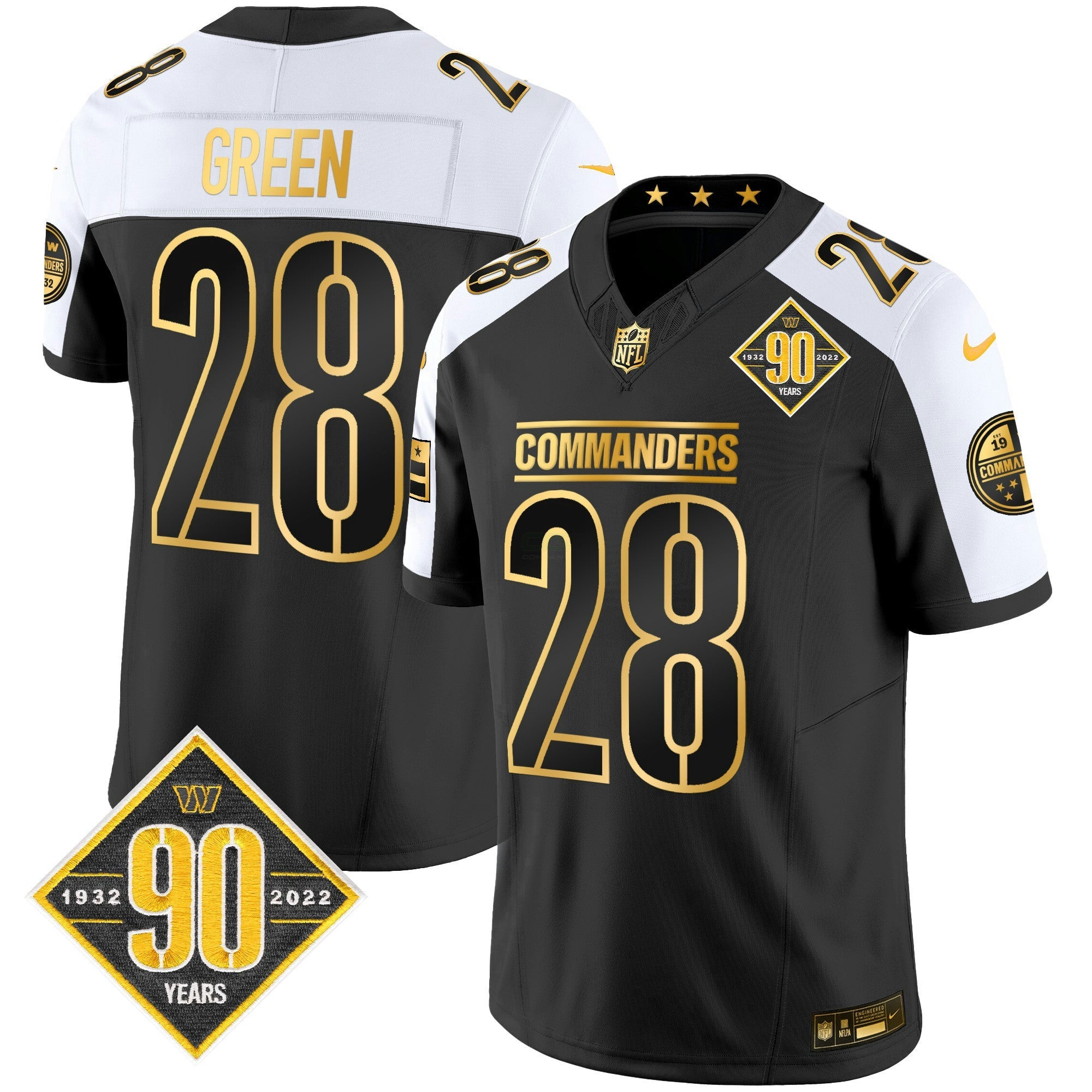Camisa NFL Men’s Washington 90th Anniversary Patch Dourada Vapor Limited Jersey