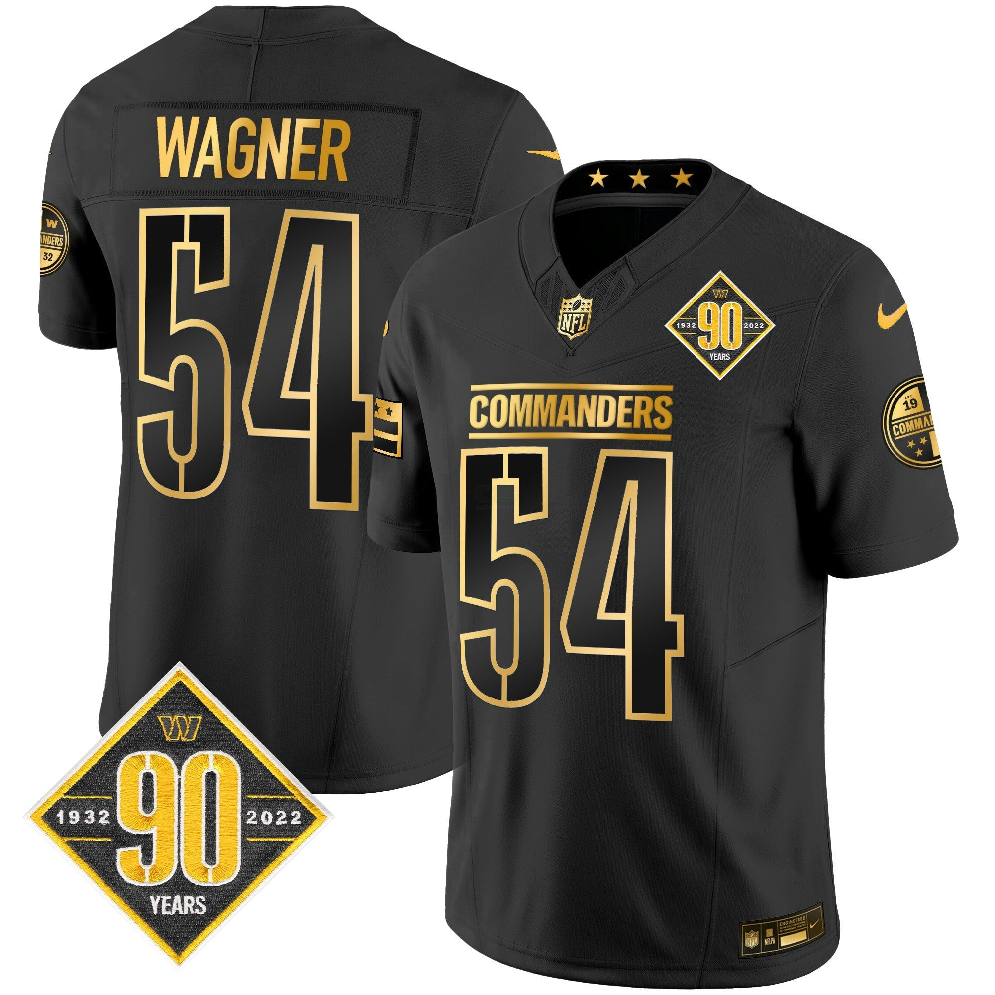 Camisa NFL Men’s Washington 90th Anniversary Patch Dourada Vapor Limited Jersey