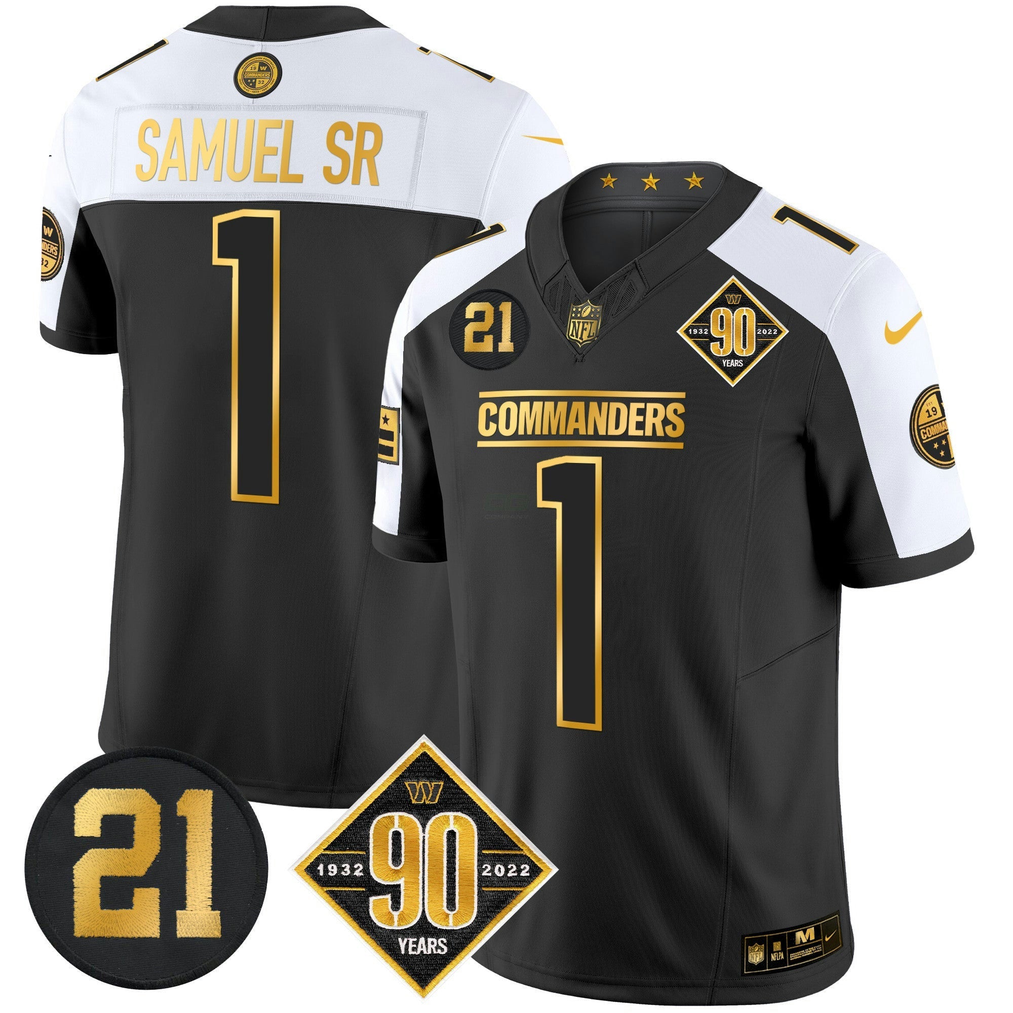 Camisa NFL Men’s Washington 90th & Sean Taylor Patch Dourada Vapor Limited Jersey