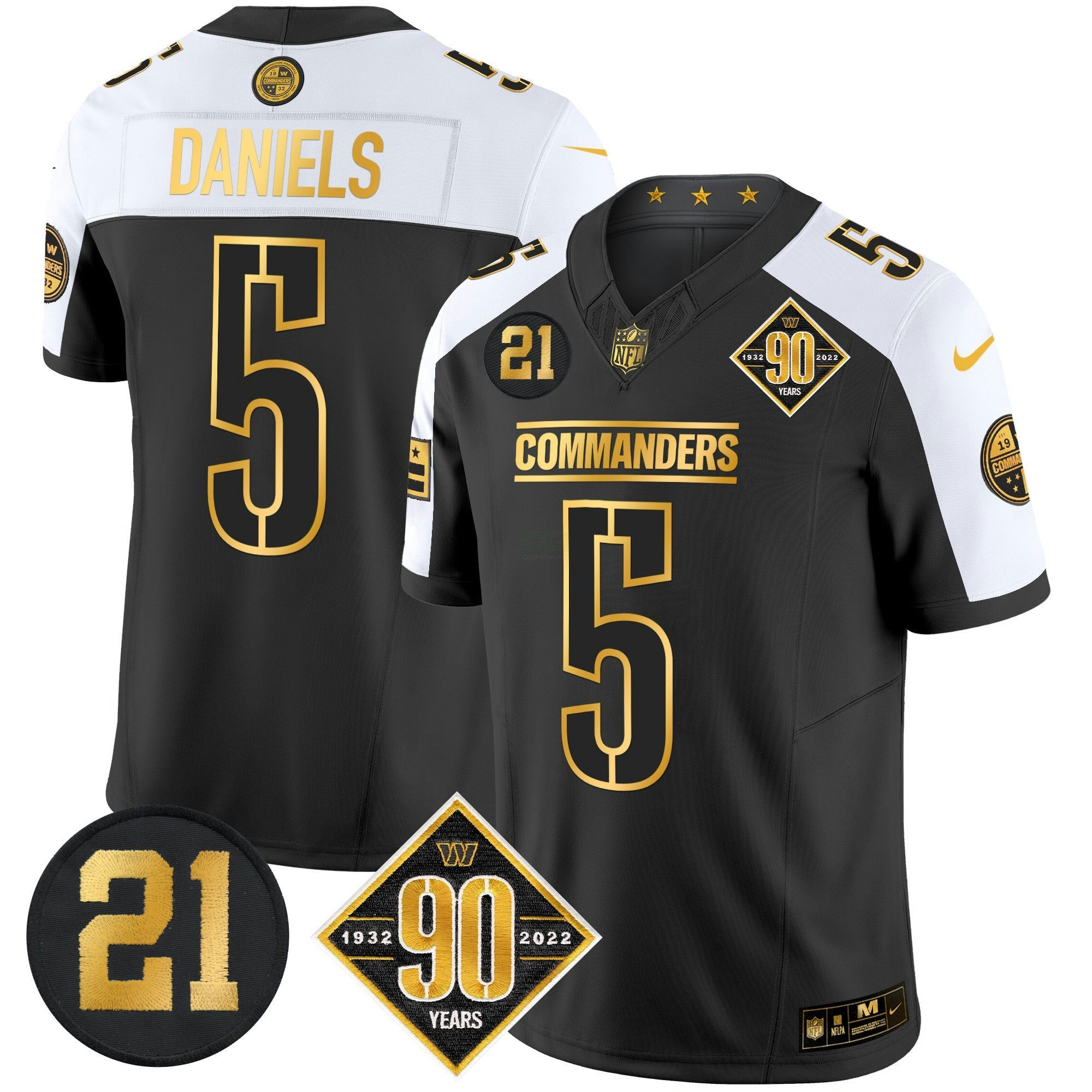 Camisa NFL Men’s Washington 90th & Sean Taylor Patch Dourada Vapor Limited Jersey