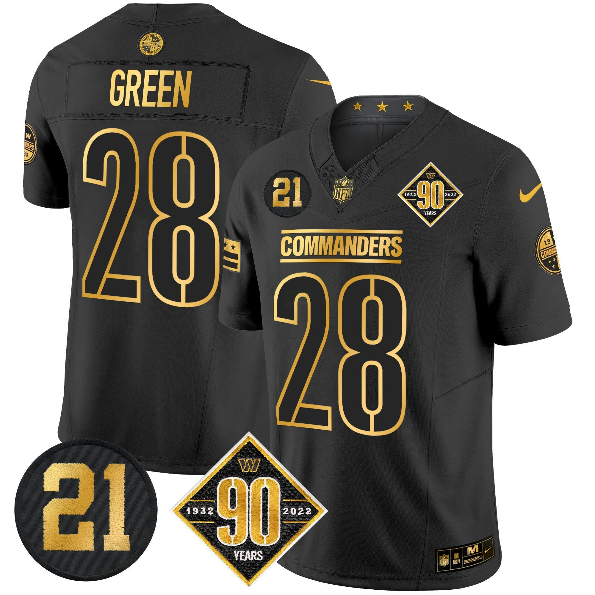 Camisa NFL Men’s Washington 90th & Sean Taylor Patch Dourada Vapor Limited Jersey