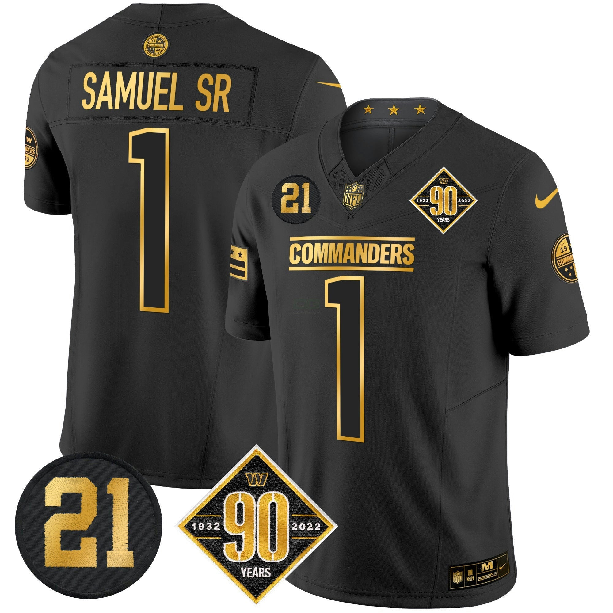 Camisa NFL Men’s Washington 90th & Sean Taylor Patch Dourada Vapor Limited Jersey