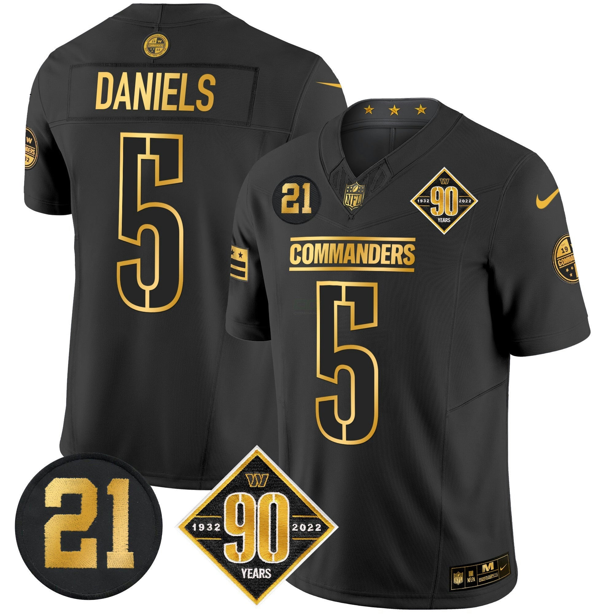 Camisa NFL Men’s Washington 90th & Sean Taylor Patch Dourada Vapor Limited Jersey