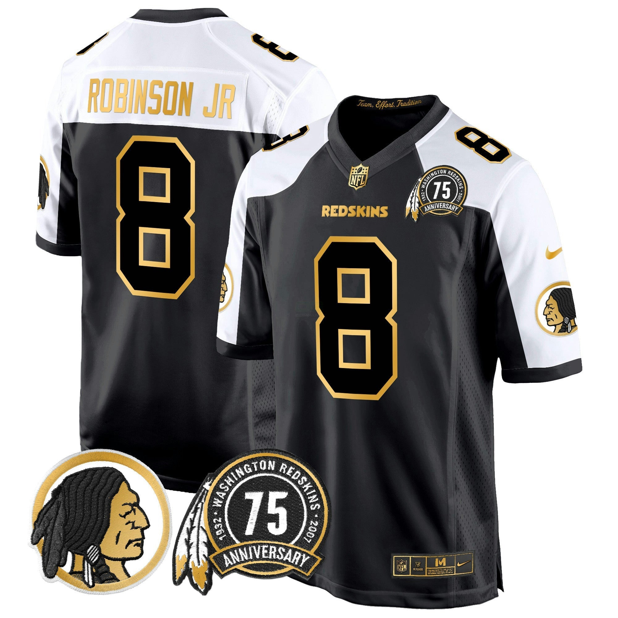Camisa NFL Men’s Washington Redskins 75th Patch Throwback Dourada Game Jersey