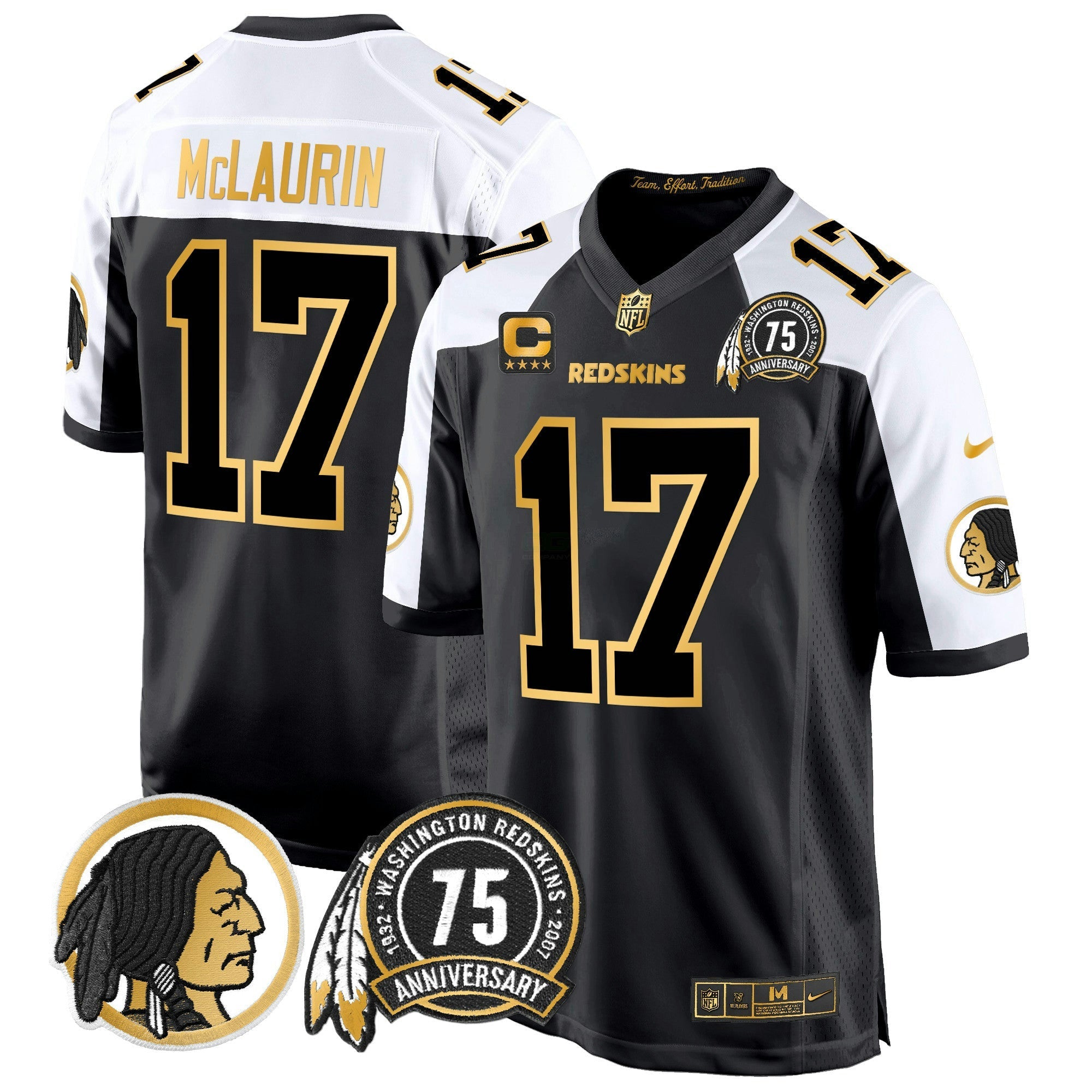Camisa NFL Men’s Washington Redskins 75th Patch Throwback Dourada Game Jersey