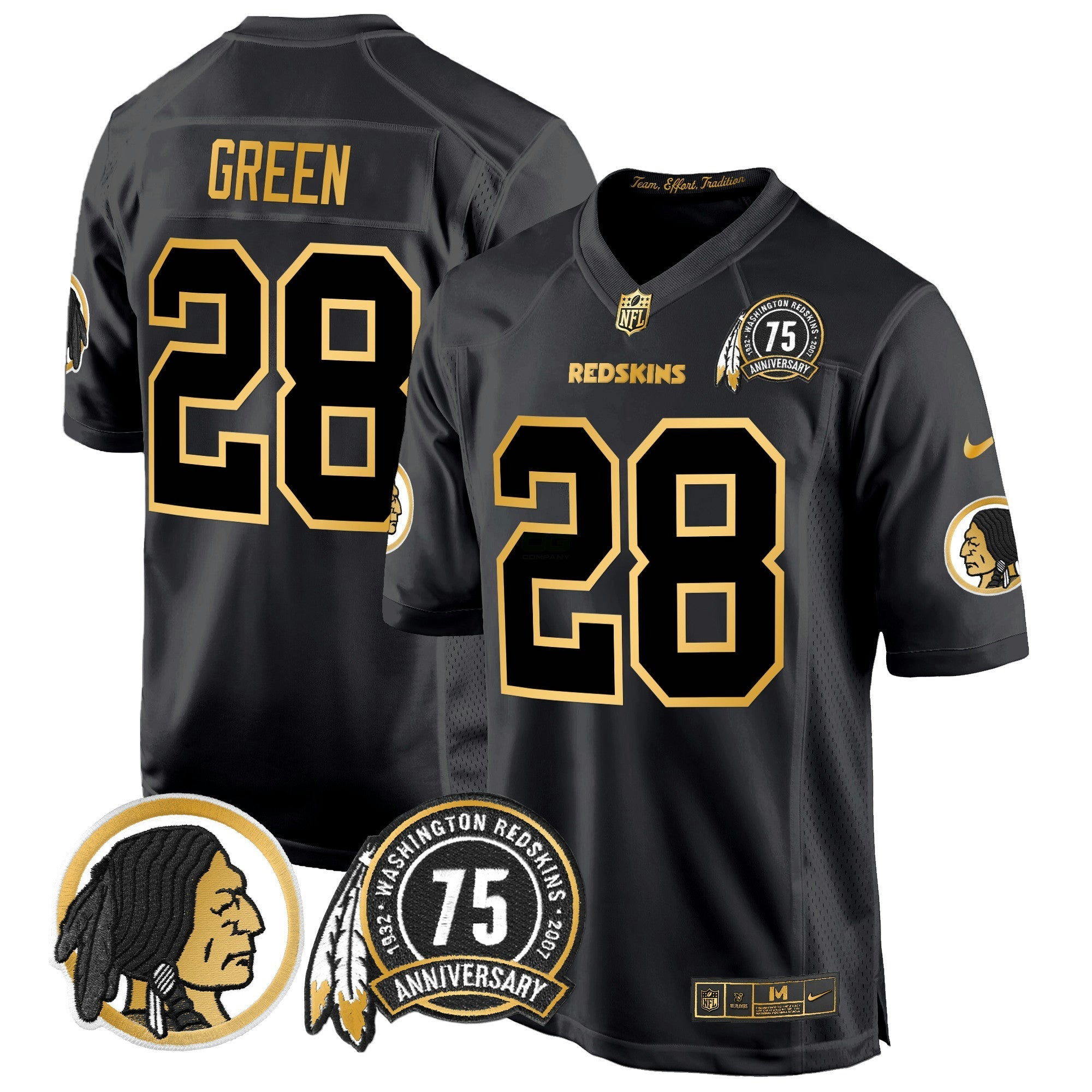 Camisa NFL Men’s Washington Redskins 75th Patch Throwback Dourada Game Jersey