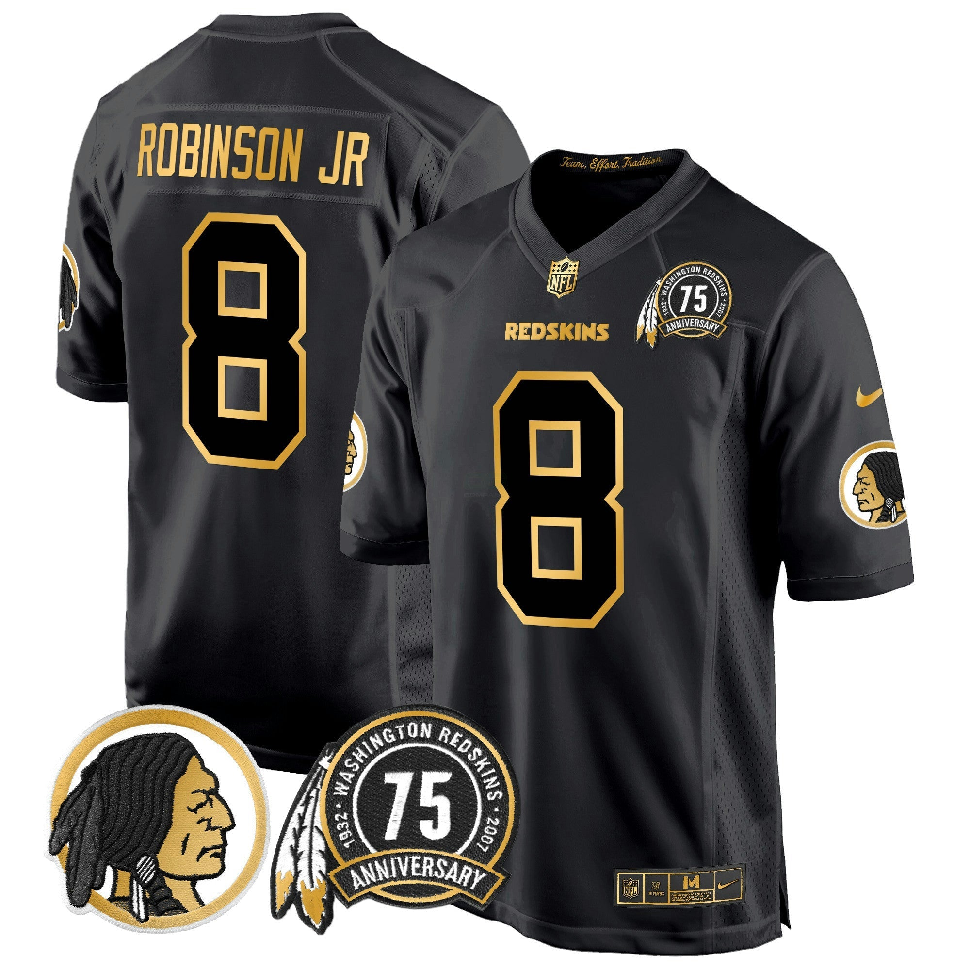 Camisa NFL Men’s Washington Redskins 75th Patch Throwback Dourada Game Jersey