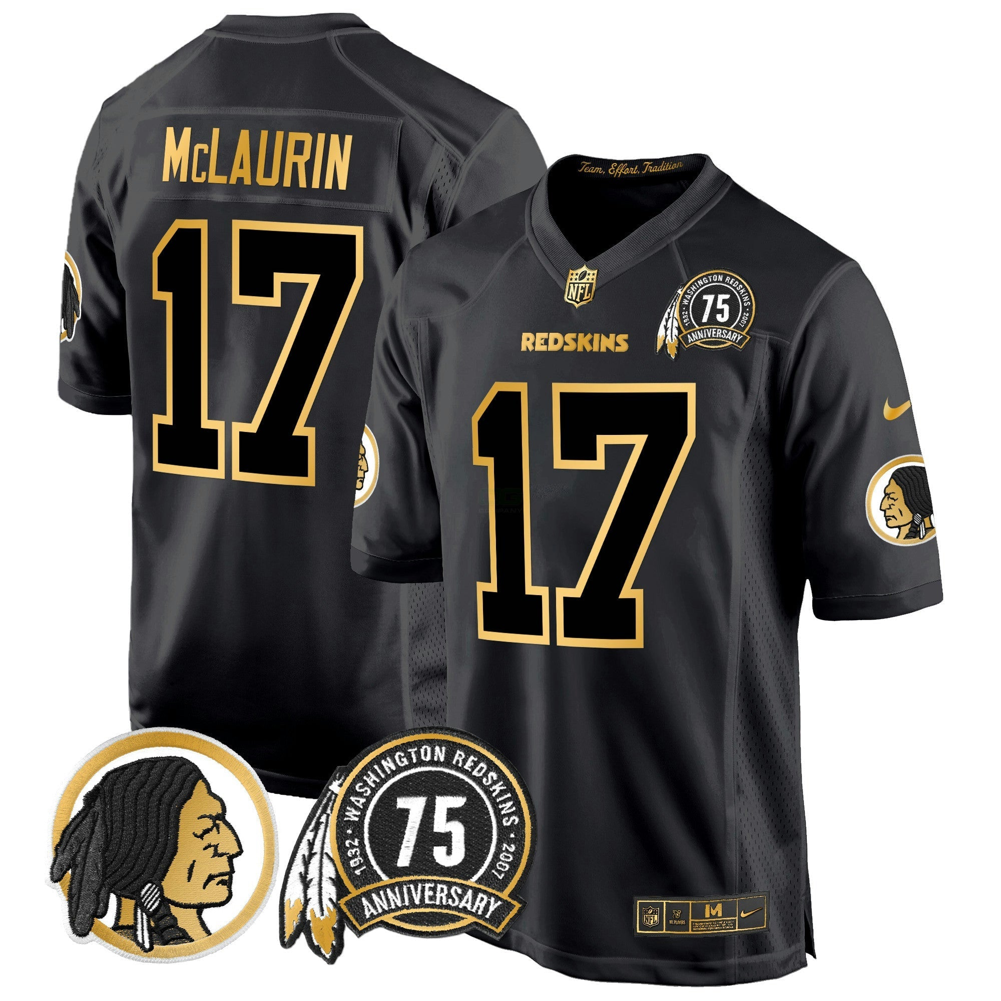 Camisa NFL Men’s Washington Redskins 75th Patch Throwback Dourada Game Jersey