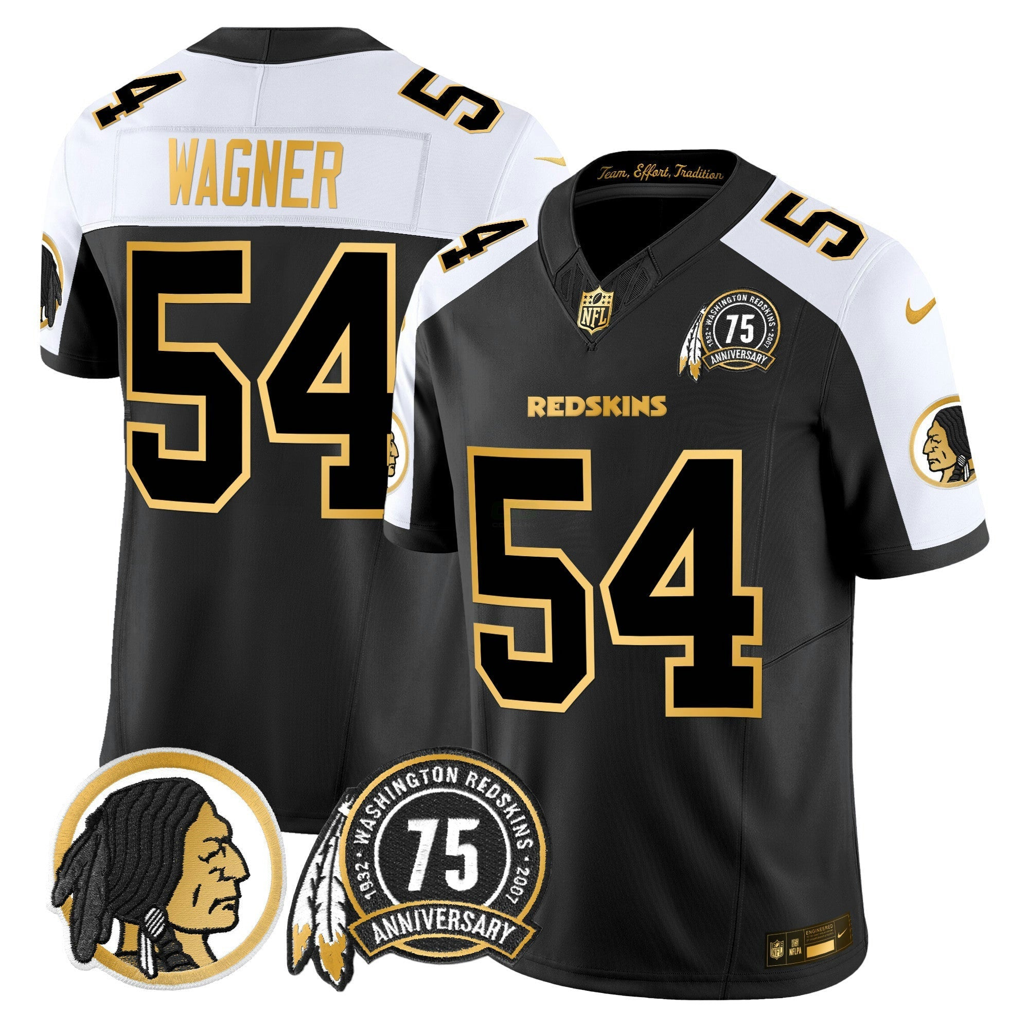 Camisa NFL Men’s Washington Redskins 75th Patch Throwback Dourada Vapor Limited Jersey