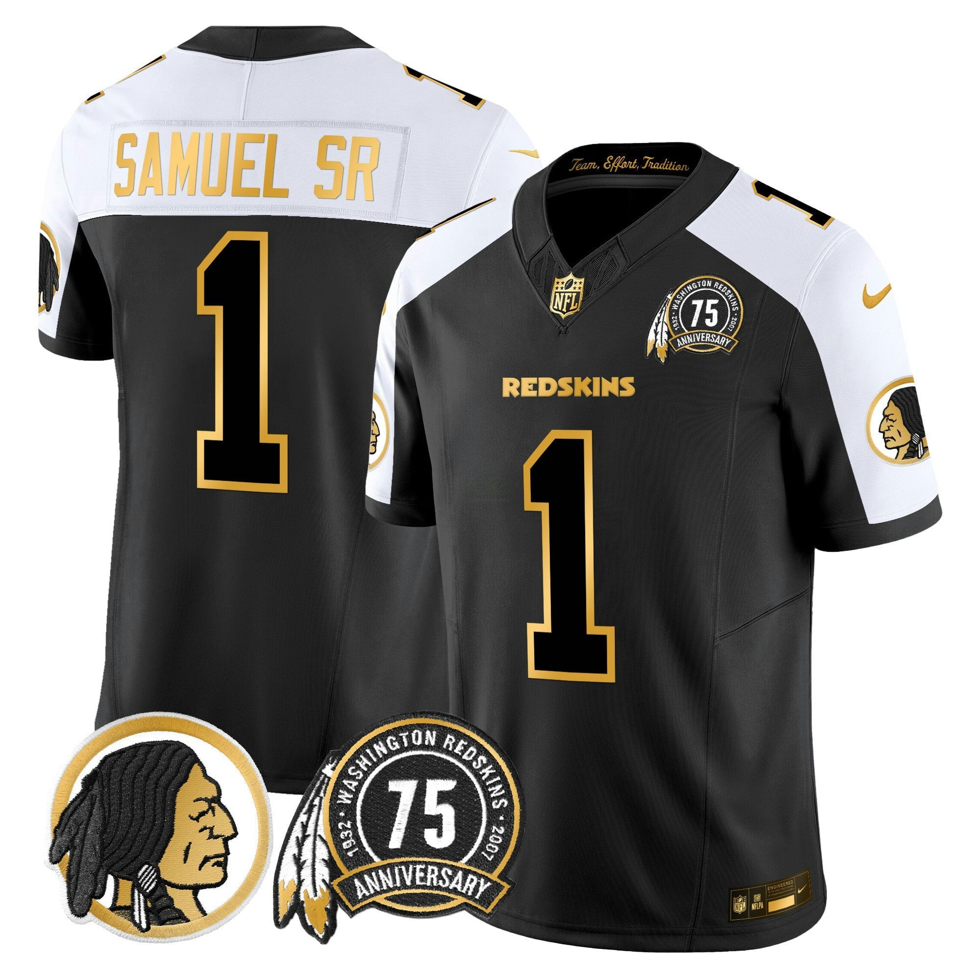 Camisa NFL Men’s Washington Redskins 75th Patch Throwback Dourada Vapor Limited Jersey