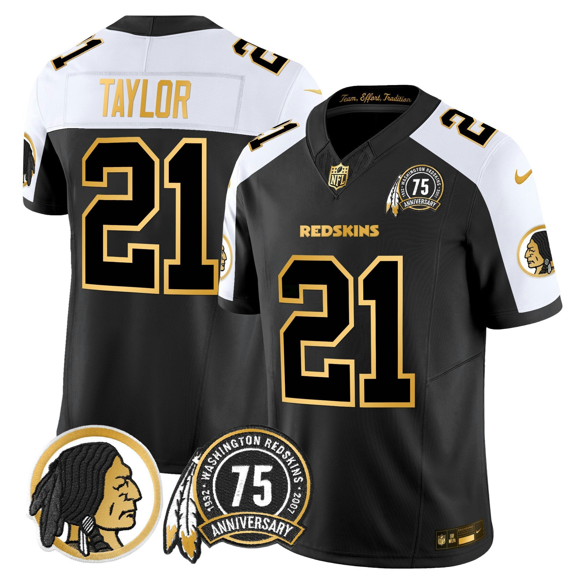 Camisa NFL Men’s Washington Redskins 75th Patch Throwback Dourada Vapor Limited Jersey