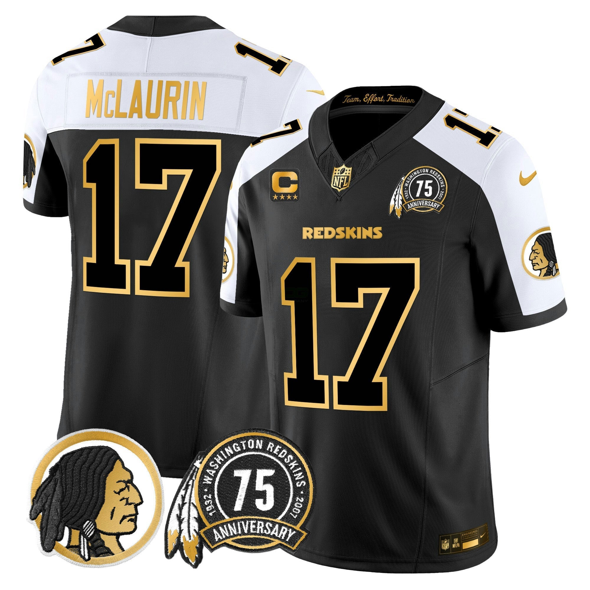 Camisa NFL Men’s Washington Redskins 75th Patch Throwback Dourada Vapor Limited Jersey