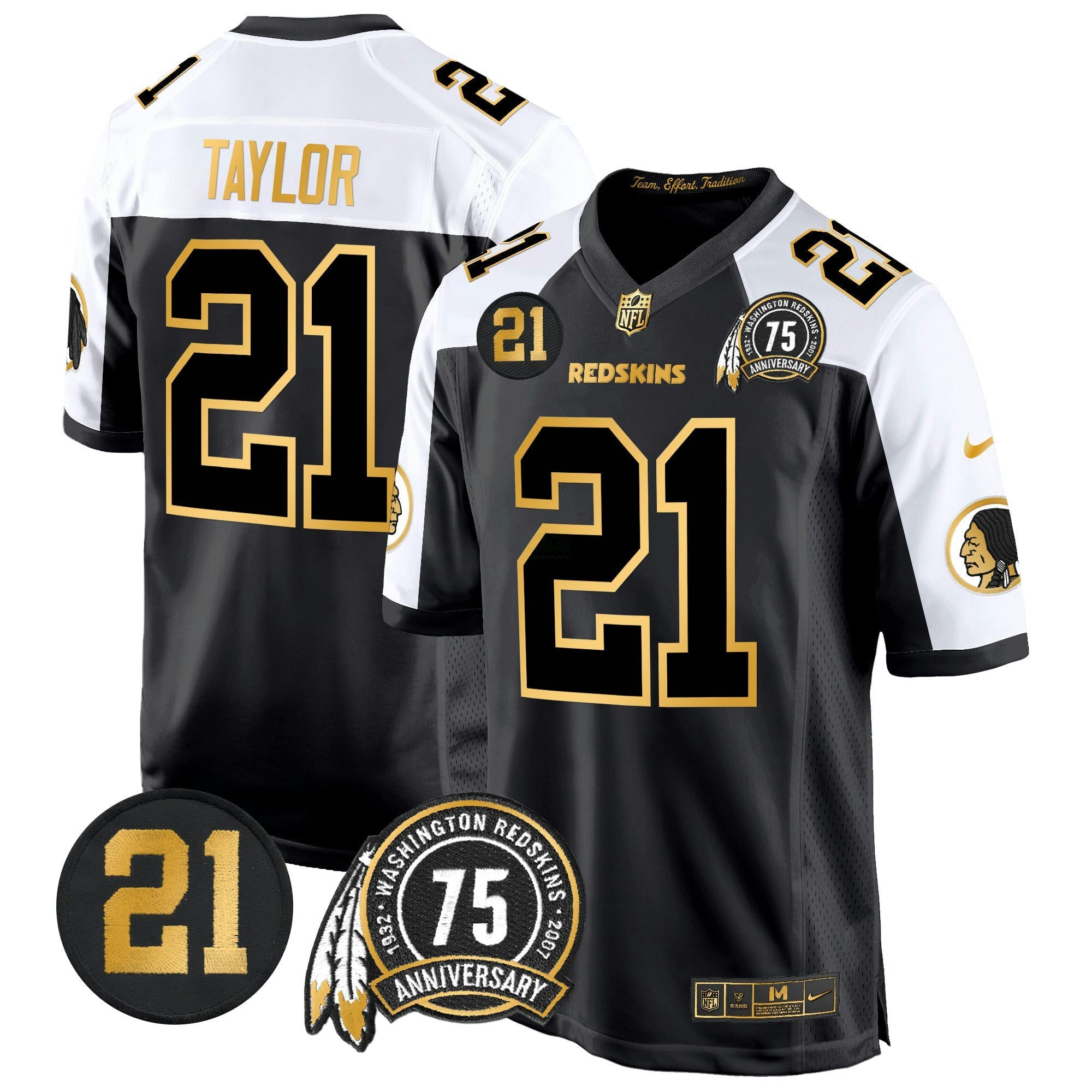 Camisa NFL Men’s Washington Redskins 75th & Sean Taylor Patch Dourada Game Jersey