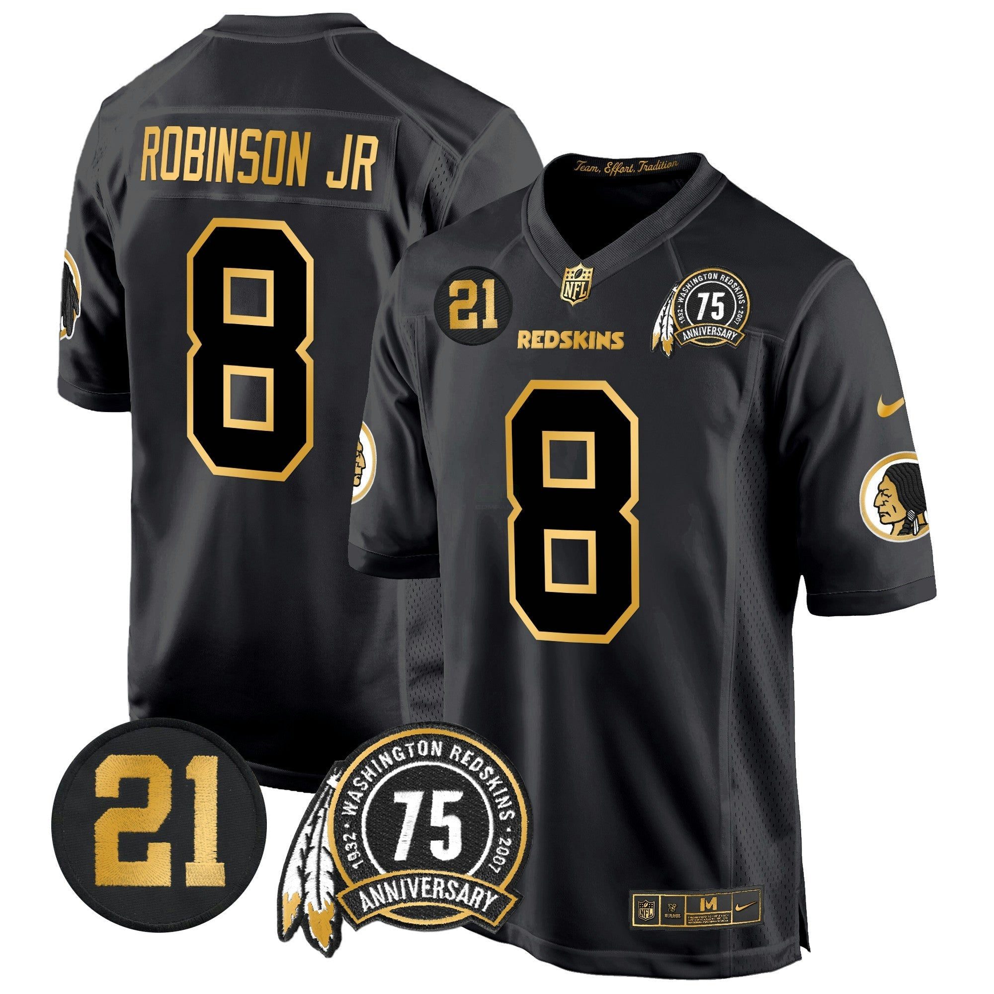 Camisa NFL Men’s Washington Redskins 75th & Sean Taylor Patch Dourada Game Jersey
